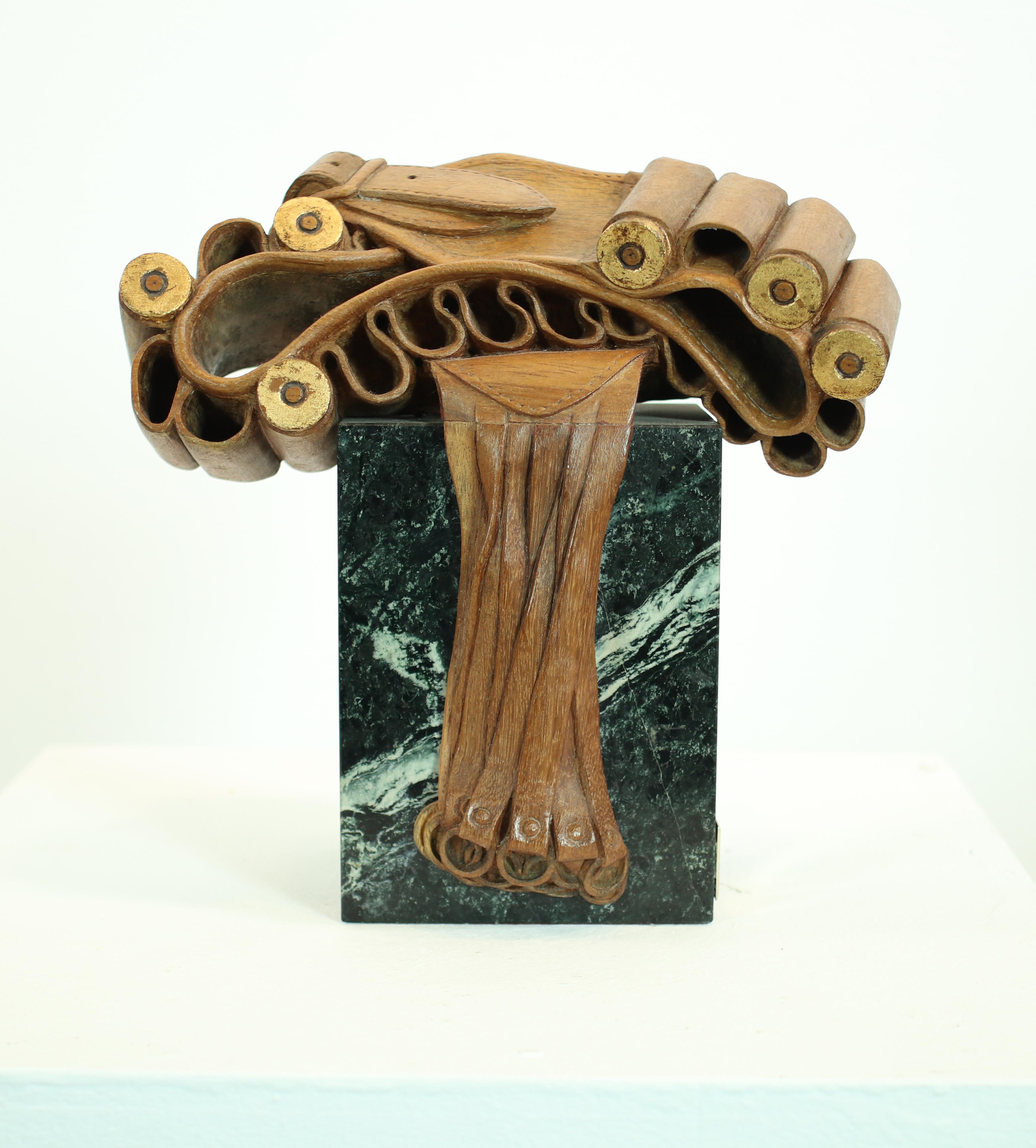 Codina Corona Hunt  cartridge belt. wood. sculpture original realistic - Contemporary Sculpture by Josep Maria Codina Corona
