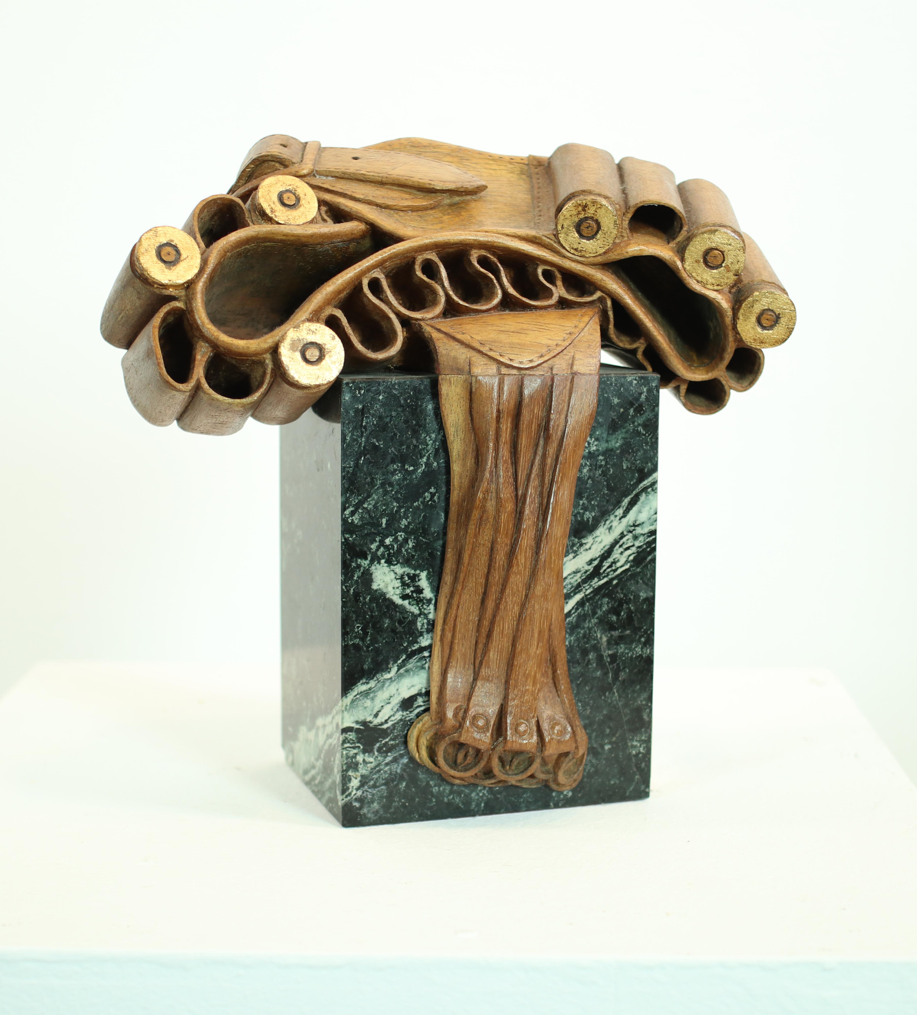  Codina Corona  Hunt  cartridge belt. wood. sculpture original realistic  For Sale 1