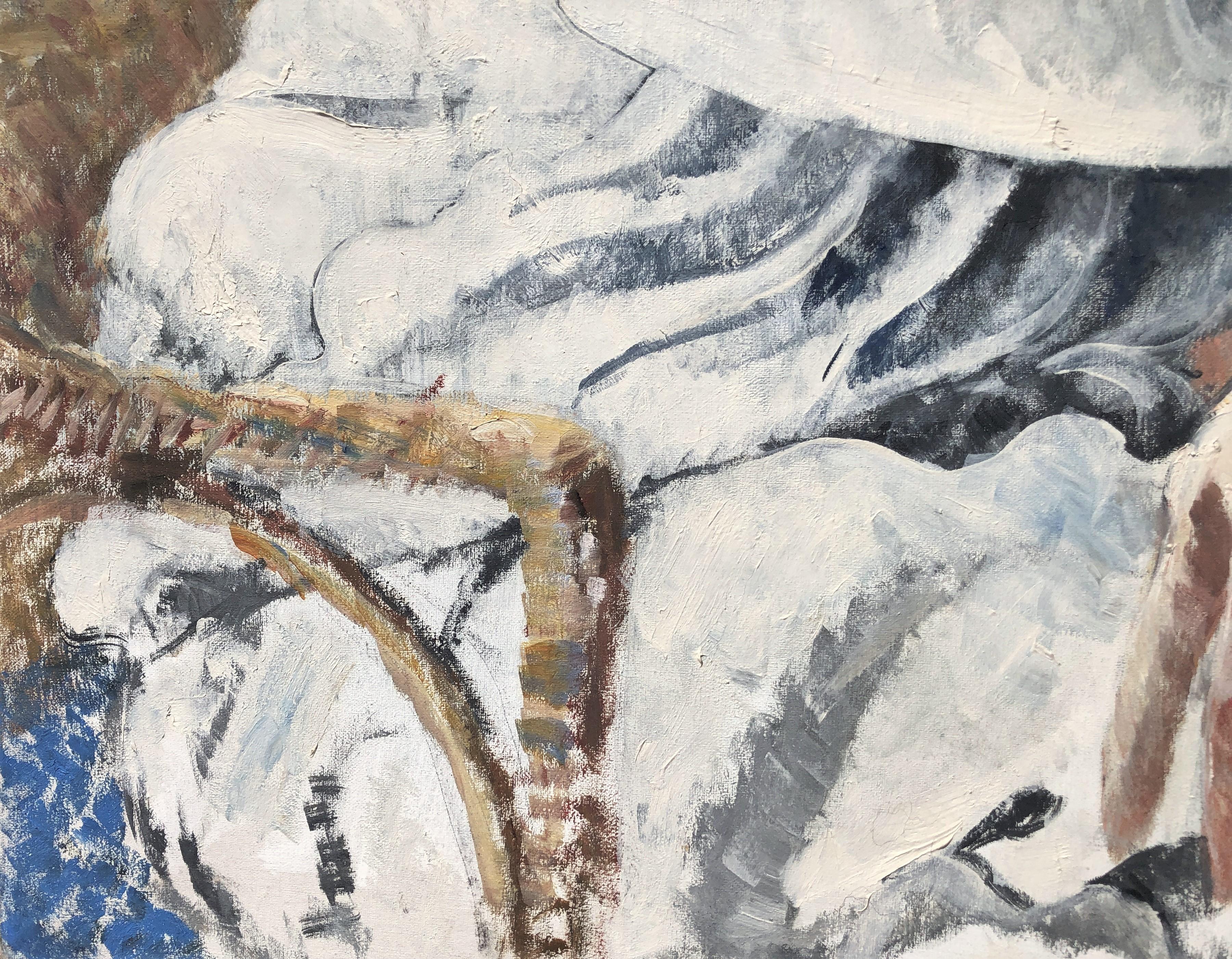 Figura femenina melancólica pintura al óleo sobre lienzo en venta 1