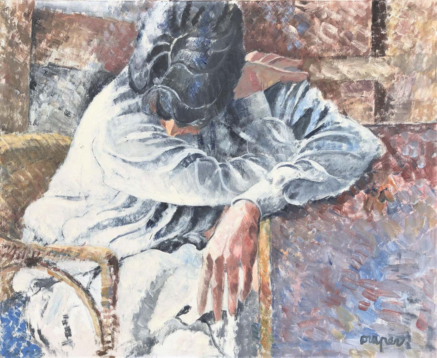 Josep Maria Draper - Melancholy female figure oil on canvas painting ...