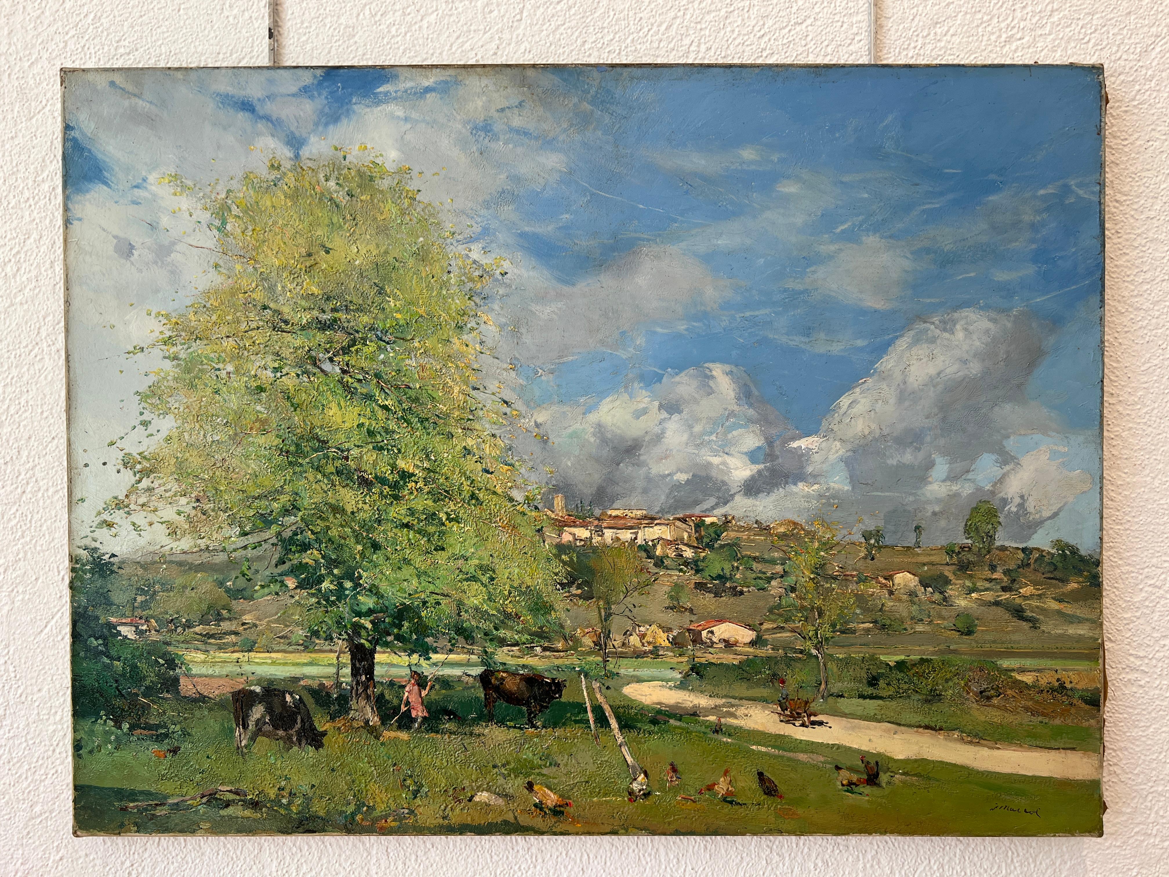 Una vivace scena di campagna - Painting di Josep Maria Mallol Suazo