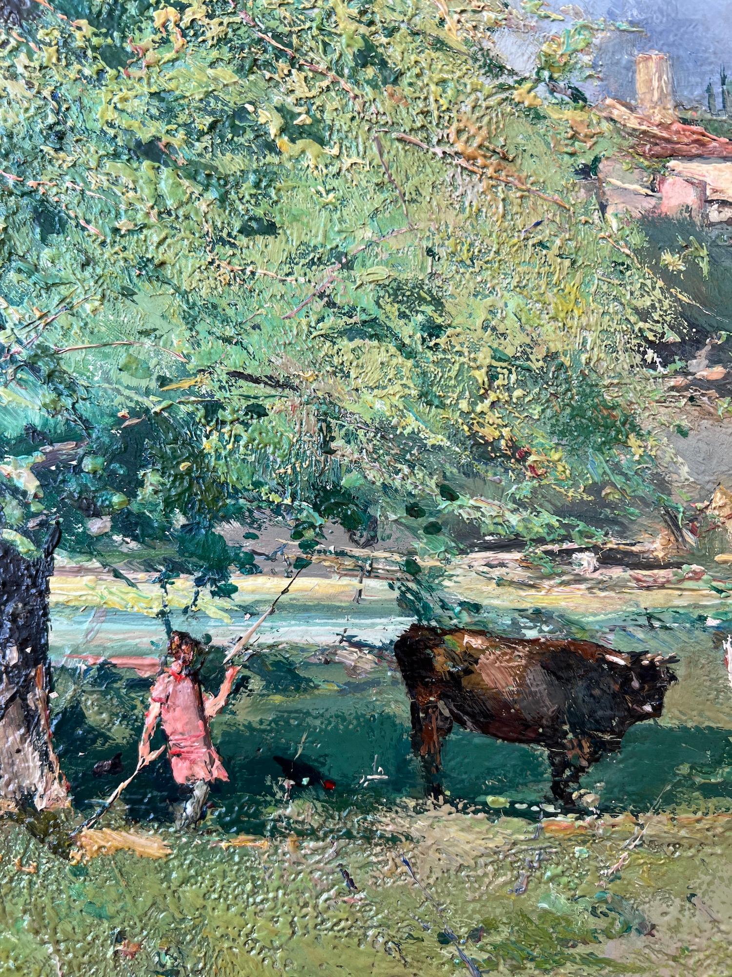 Una vivace scena di campagna - Landscape Painting Grigio di Josep Maria Mallol Suazo