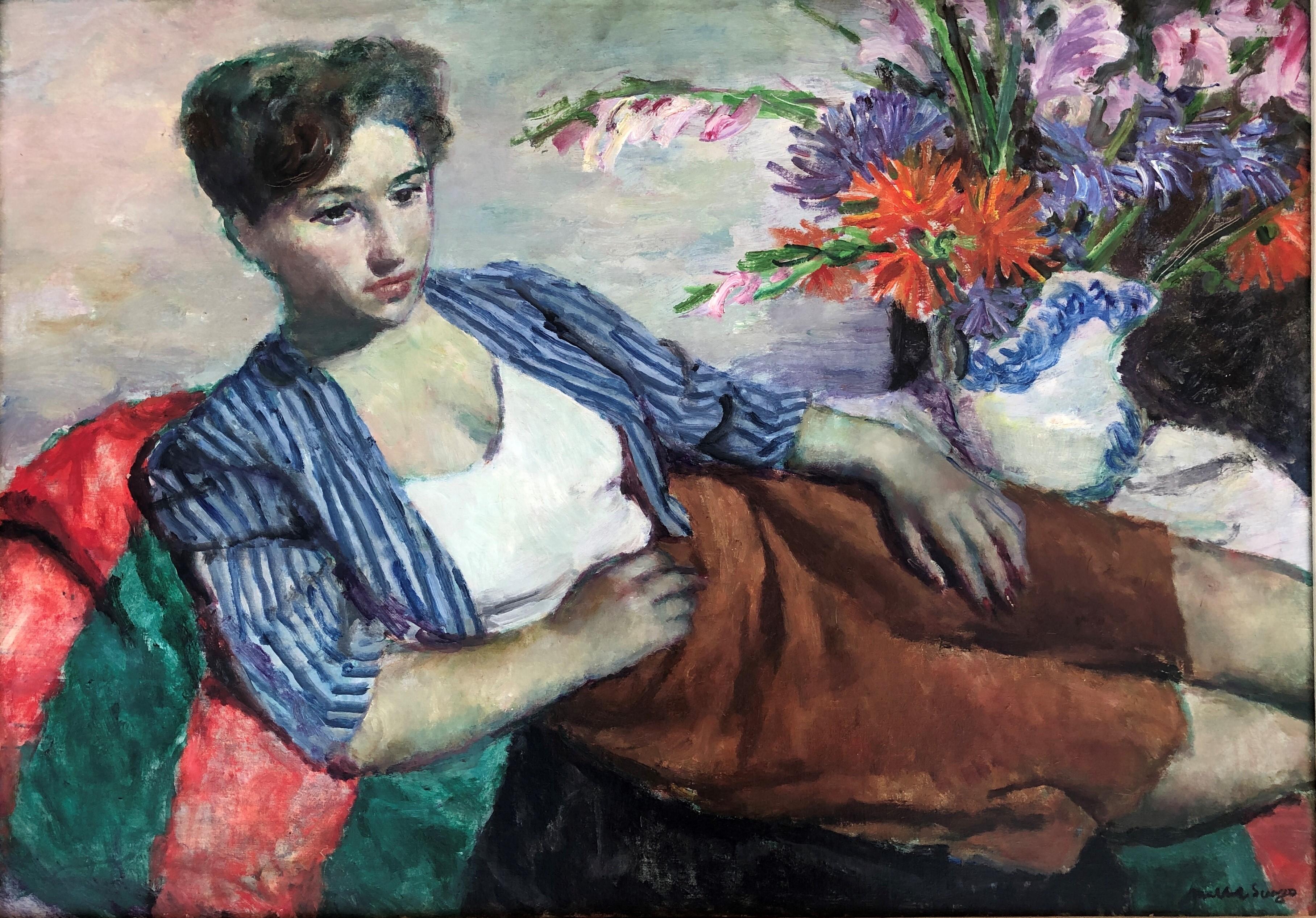 femme allongée huile sur toile peinture