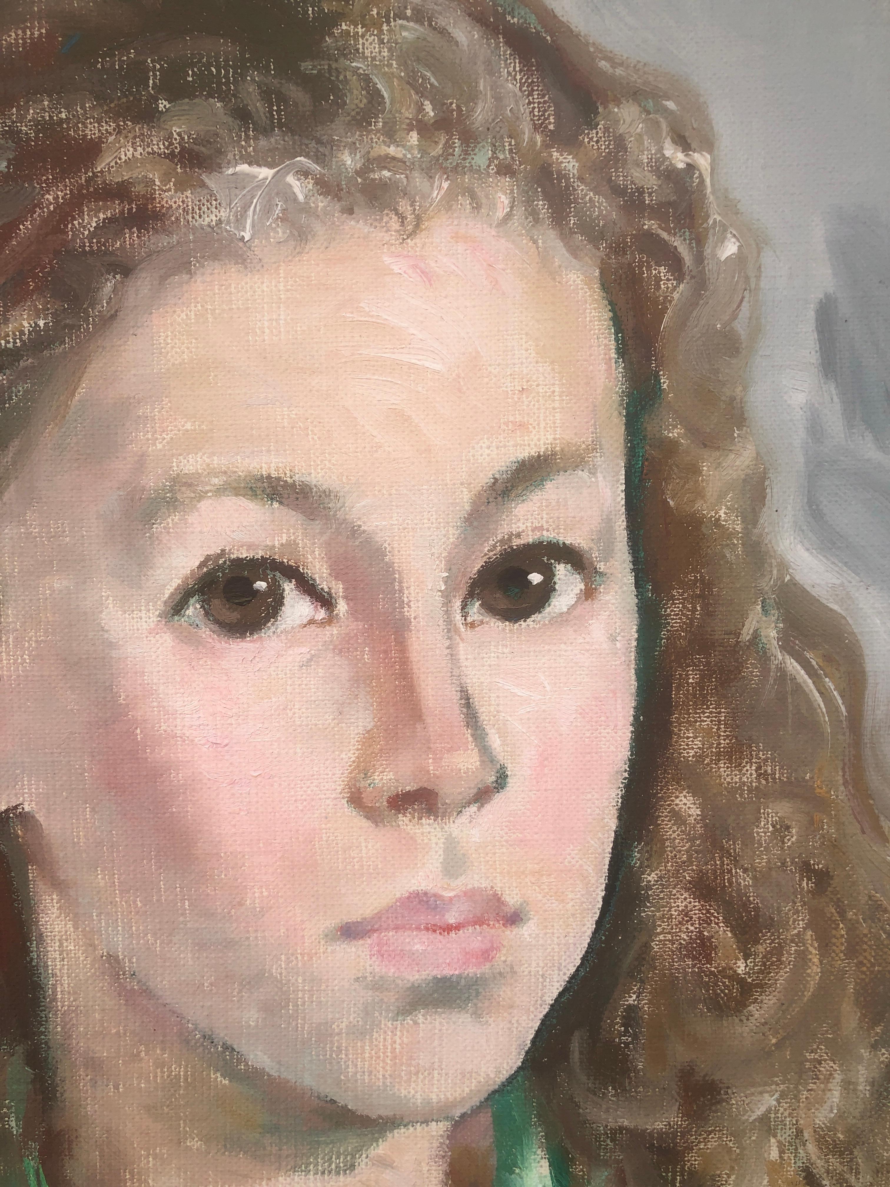 Porträt eines jungen Mädchens, Öl auf Leinwand, Gemälde (Post-Impressionismus), Painting, von Josep Maria Morato Aragones