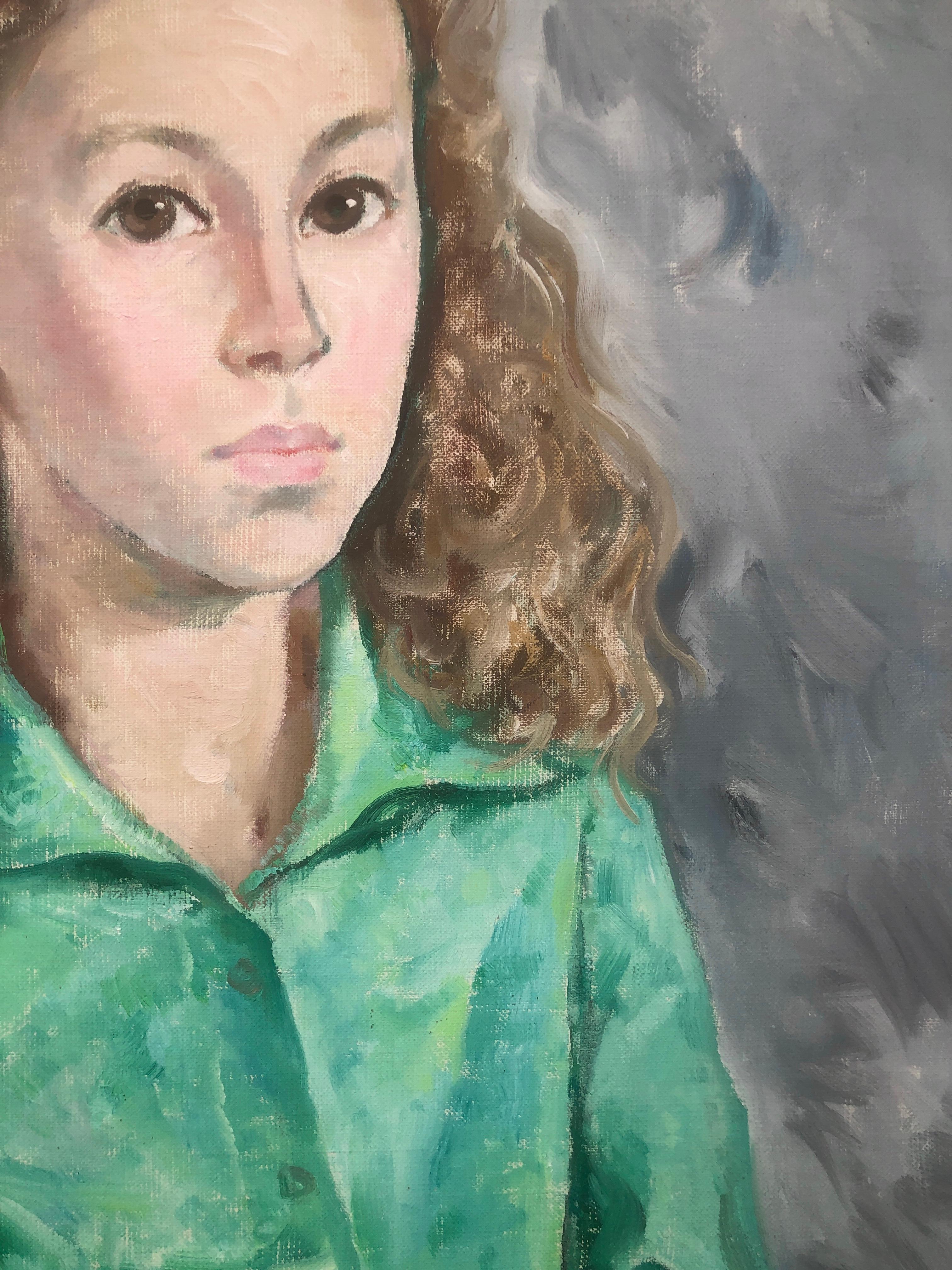 Portrait de jeune fille huile sur toile en vente 2
