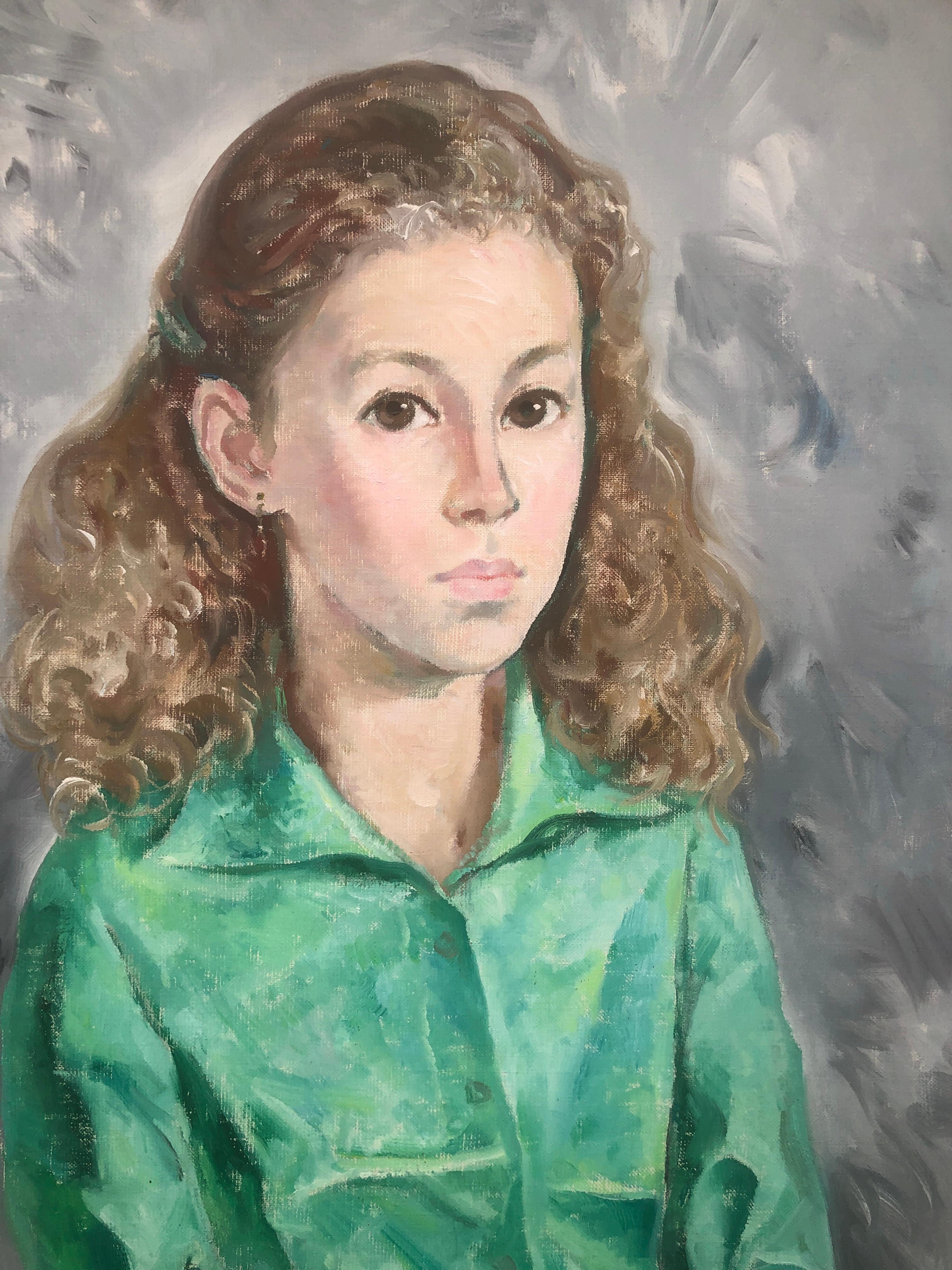 Young girl portrait oil on canvas painting For Sale 3