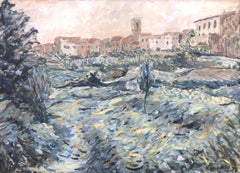 Retro Spanish landscape oil on canvas painting