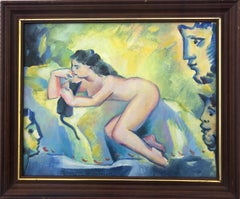 Woman and Cat in the Sun oil on canvas painting