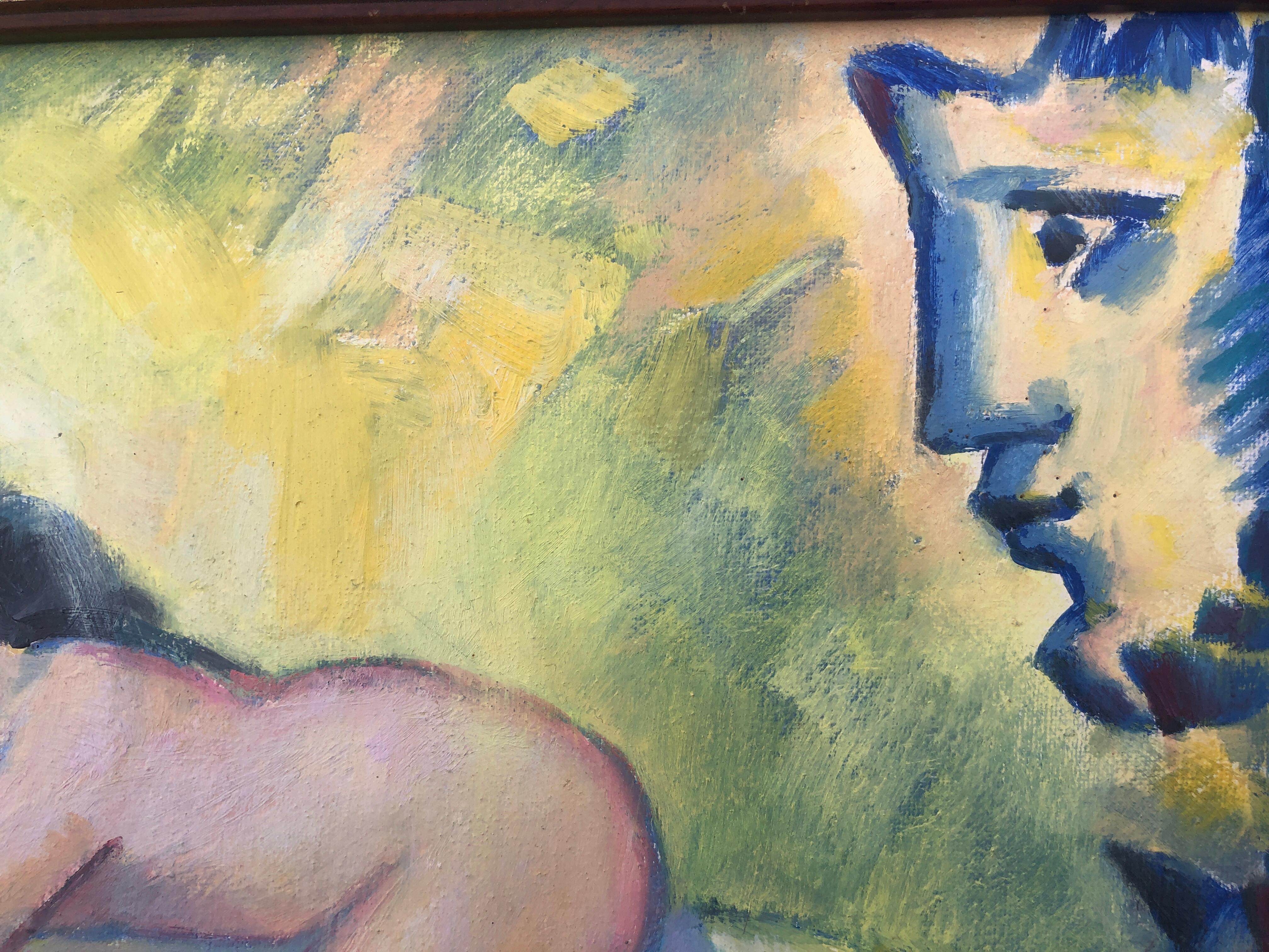 Woman and Cat in the Sun, huile sur toile en vente 1