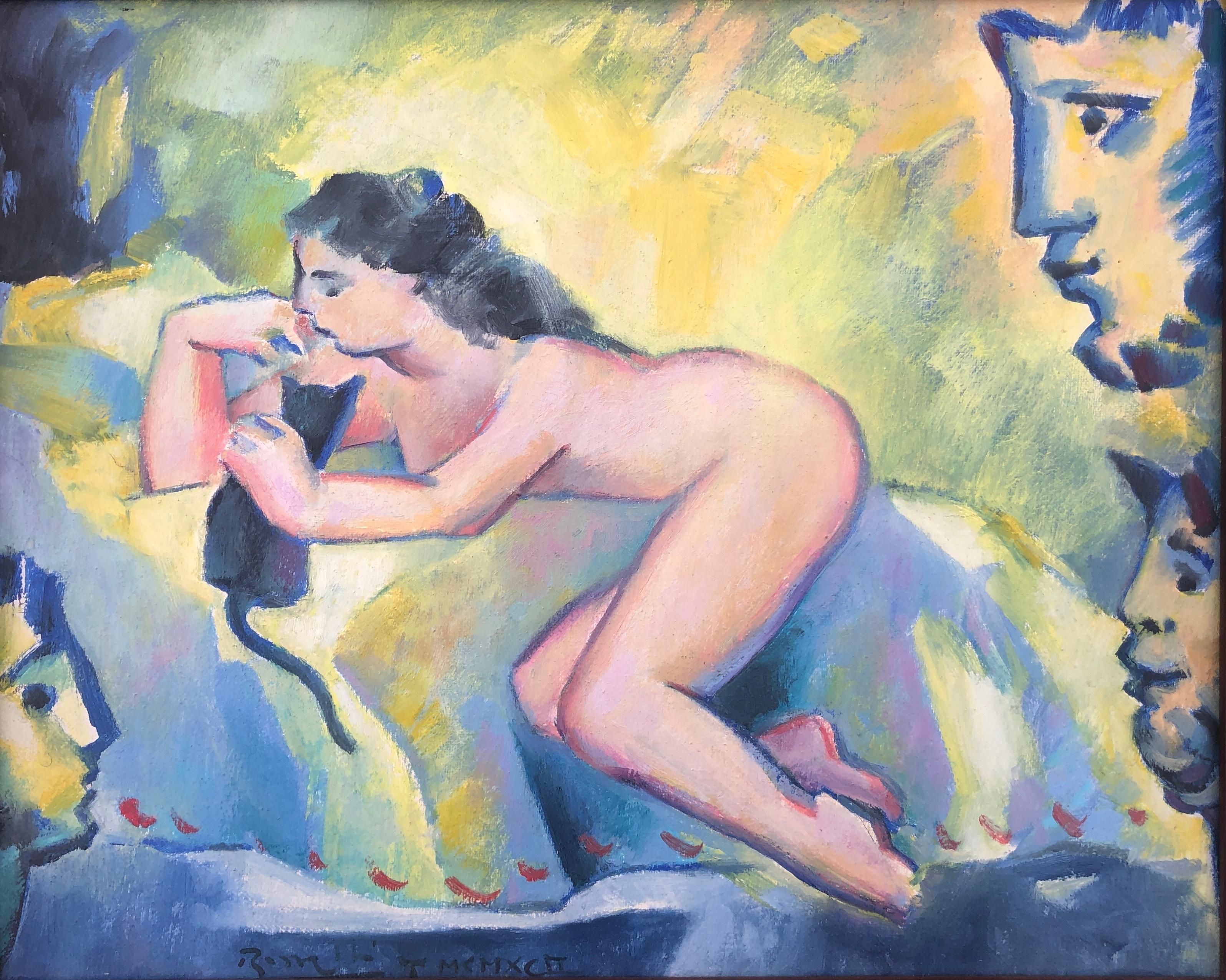 Animal Painting Josep Maria Rosselló i Virgili - Woman and Cat in the Sun, huile sur toile