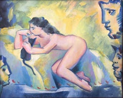 Woman and Cat in the Sun oil on canvas painting