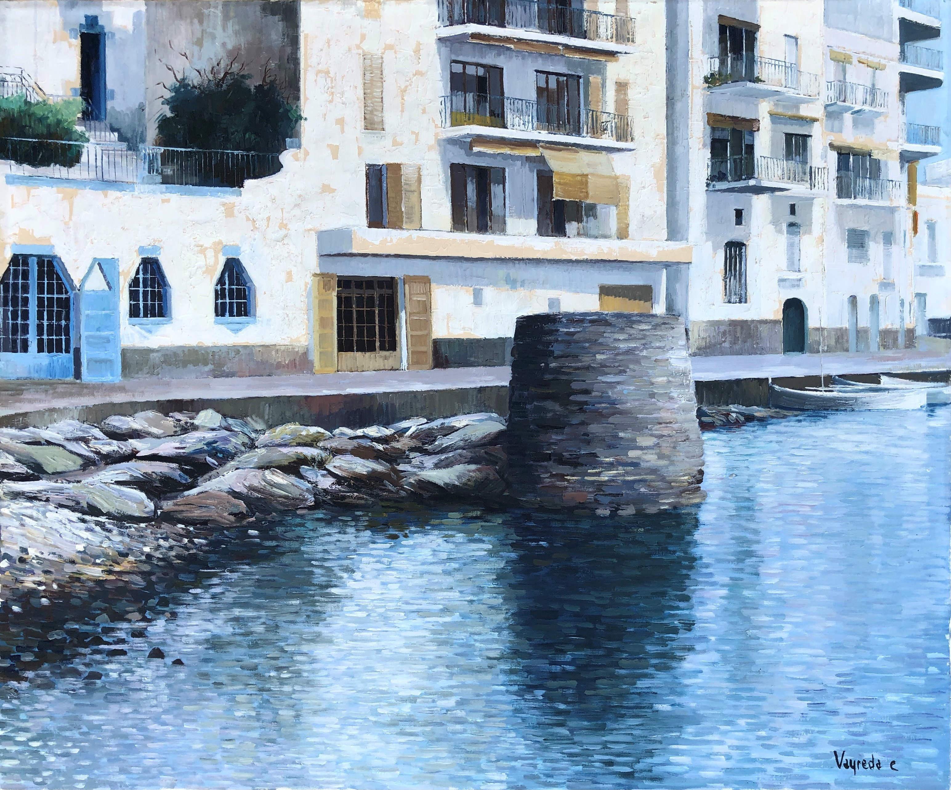 Josep Maria Vayreda Canadell Landscape Painting - Vayreda Canadell Cadaques seascape, Spain - original oil painting