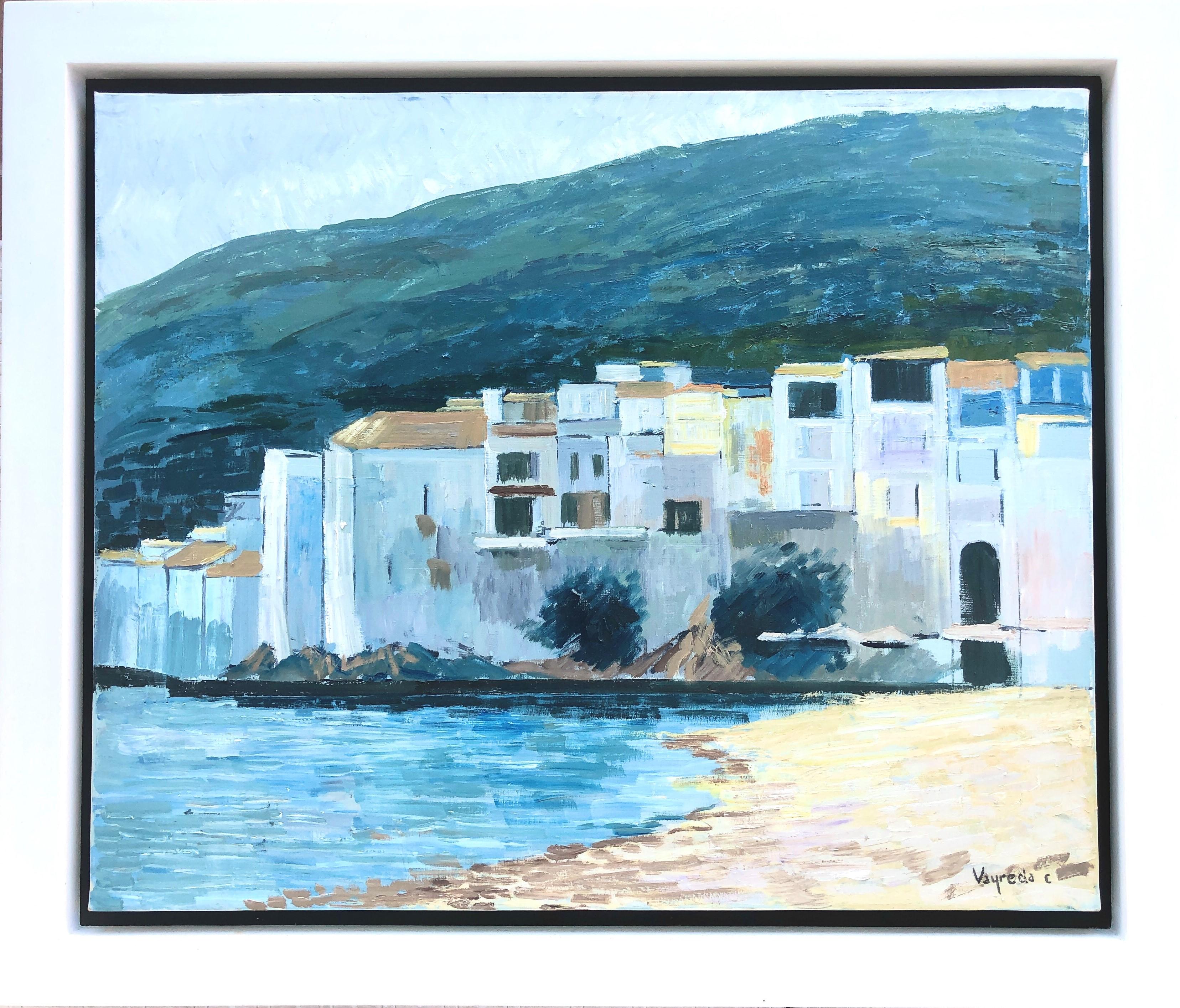 Cadaques Spain oil on canvas painting seascape - Painting by Josep Maria Vayreda Canadell
