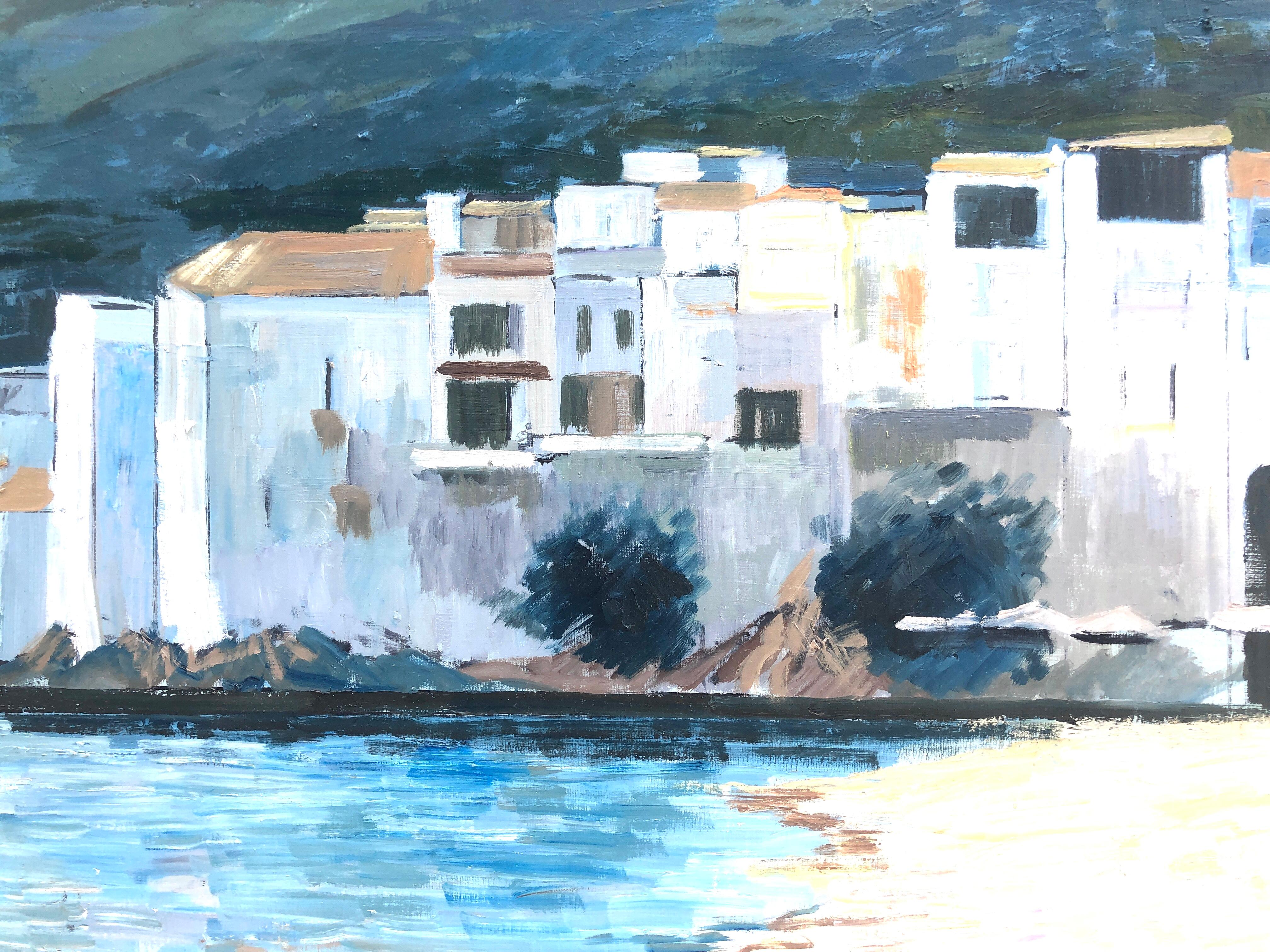 Cadaques Spain oil on canvas painting seascape - Blue Landscape Painting by Josep Maria Vayreda Canadell