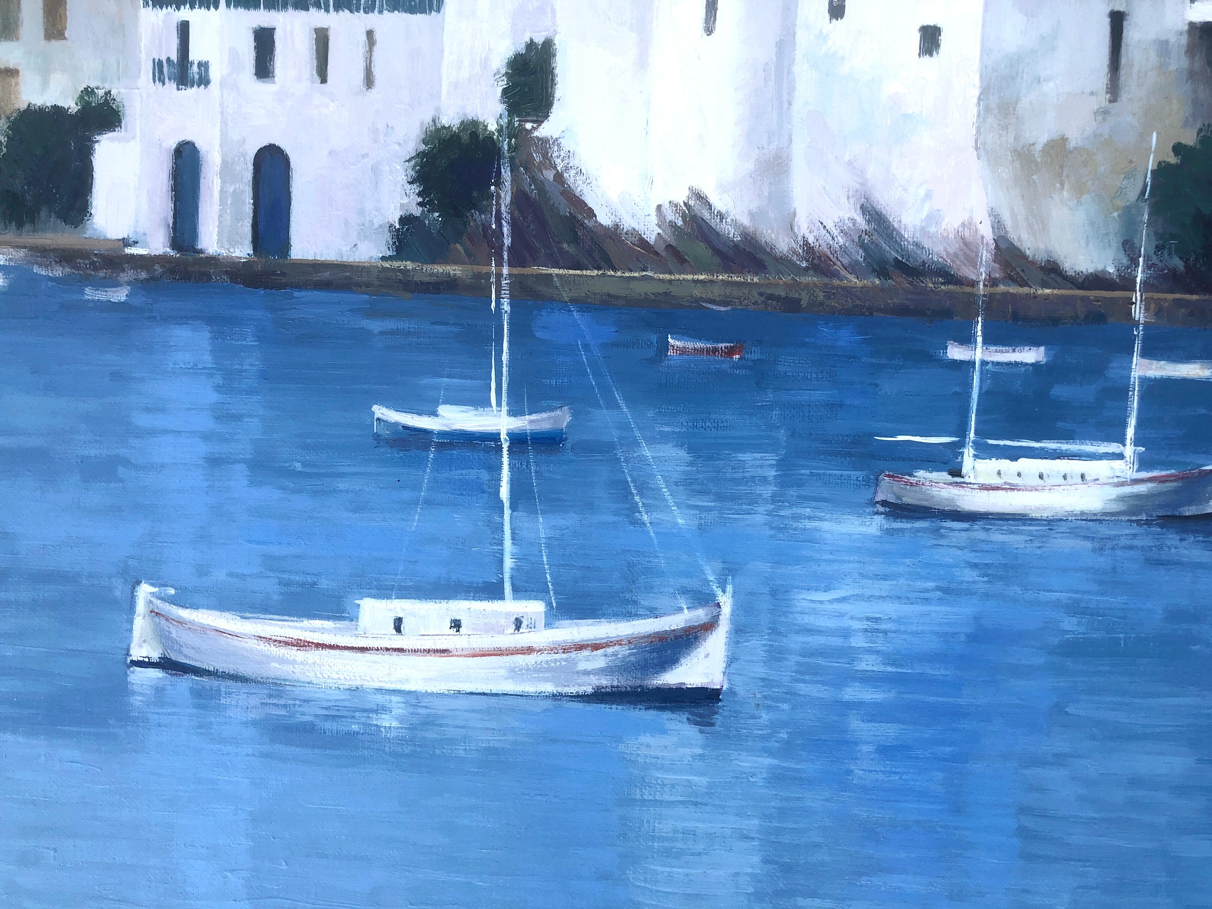 Cadaques Spain oil on canvas painting spanish mediterranean seascape - Realist Painting by Josep Maria Vayreda Canadell