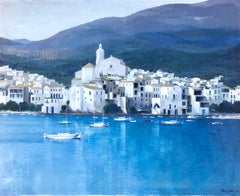 Vintage Cadaques Spain oil on canvas painting spanish mediterranean seascape
