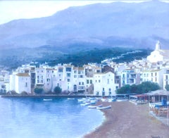 Vintage Cadaques Spain oil on canvas painting spanish mediterranean seascape