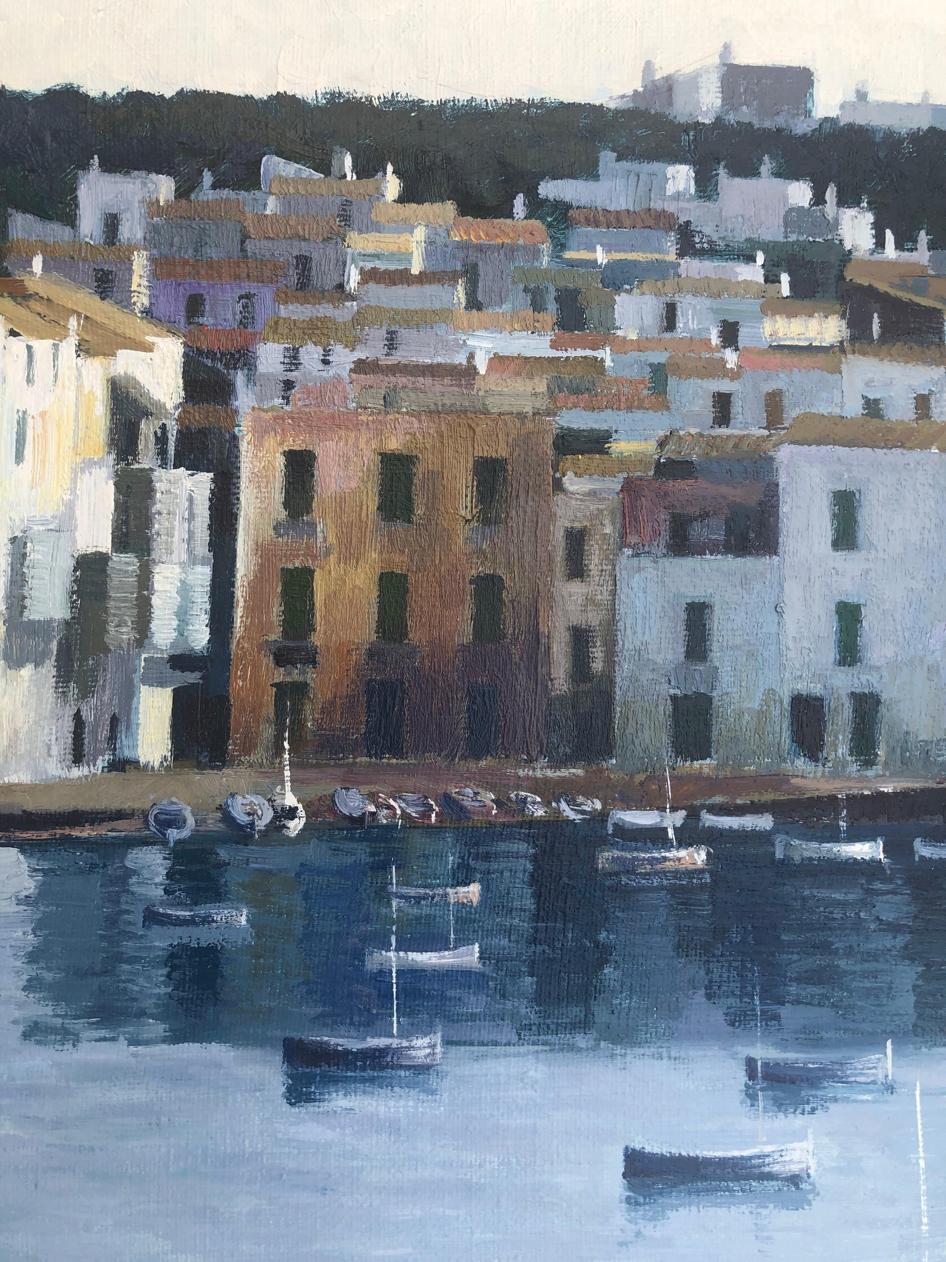 Vue de Cadaques Espagne paysage marin huile sur toile peinture en vente 1