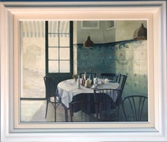 Casa Nun Cadaques, Spanien, Öl auf Leinwand, Gemälde eines Restaurants, Stillleben