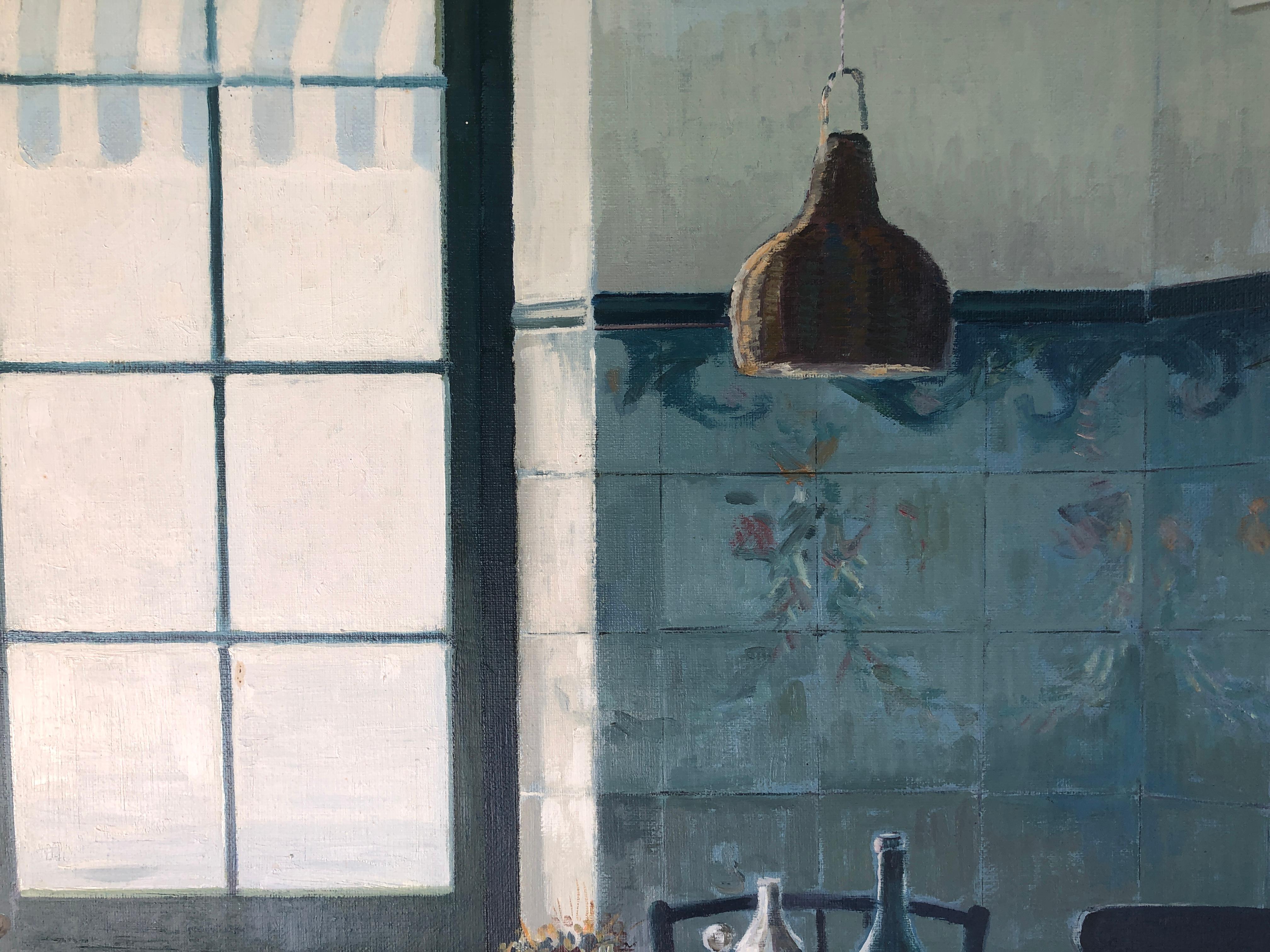 Casa Nun Cadaques Spain oil on canvas painting restaurant interior still life - Realist Painting by Josep Maria Vayreda Canadell