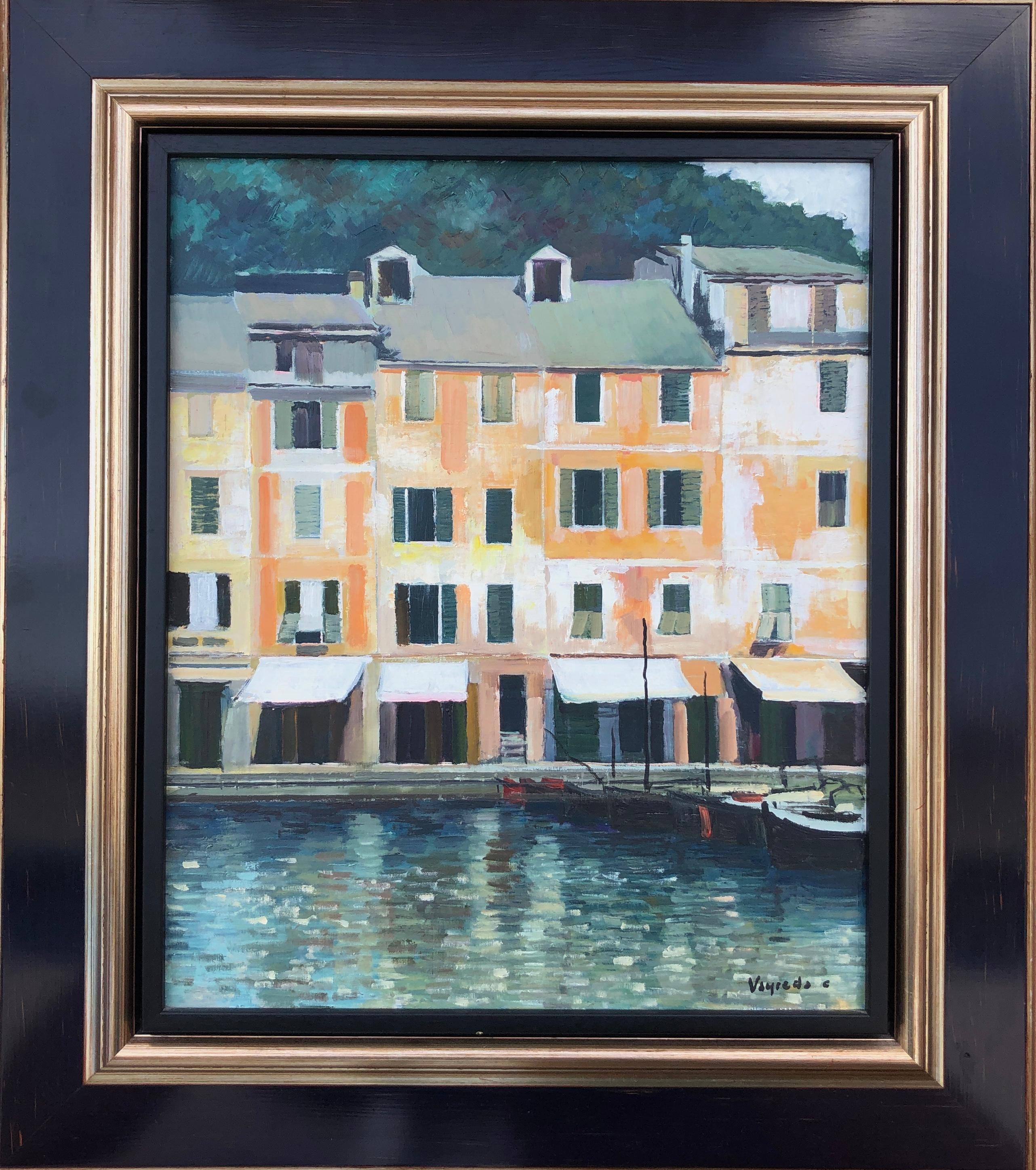 Honfleur France huile sur toile peinture paysage marin paysage urbain - Painting de Josep Maria Vayreda Canadell