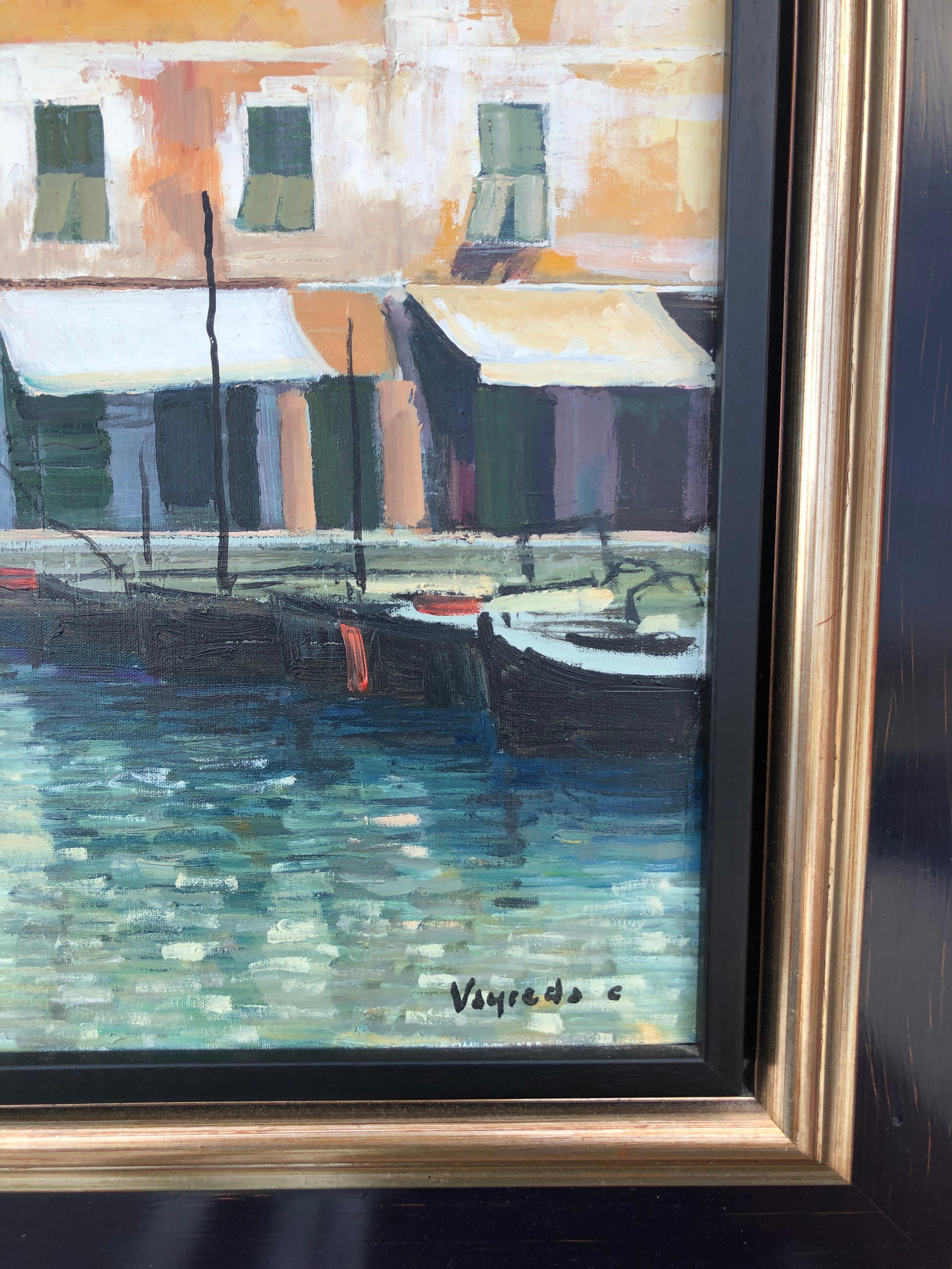 Honfleur France huile sur toile peinture paysage marin paysage urbain - Réalisme Painting par Josep Maria Vayreda Canadell