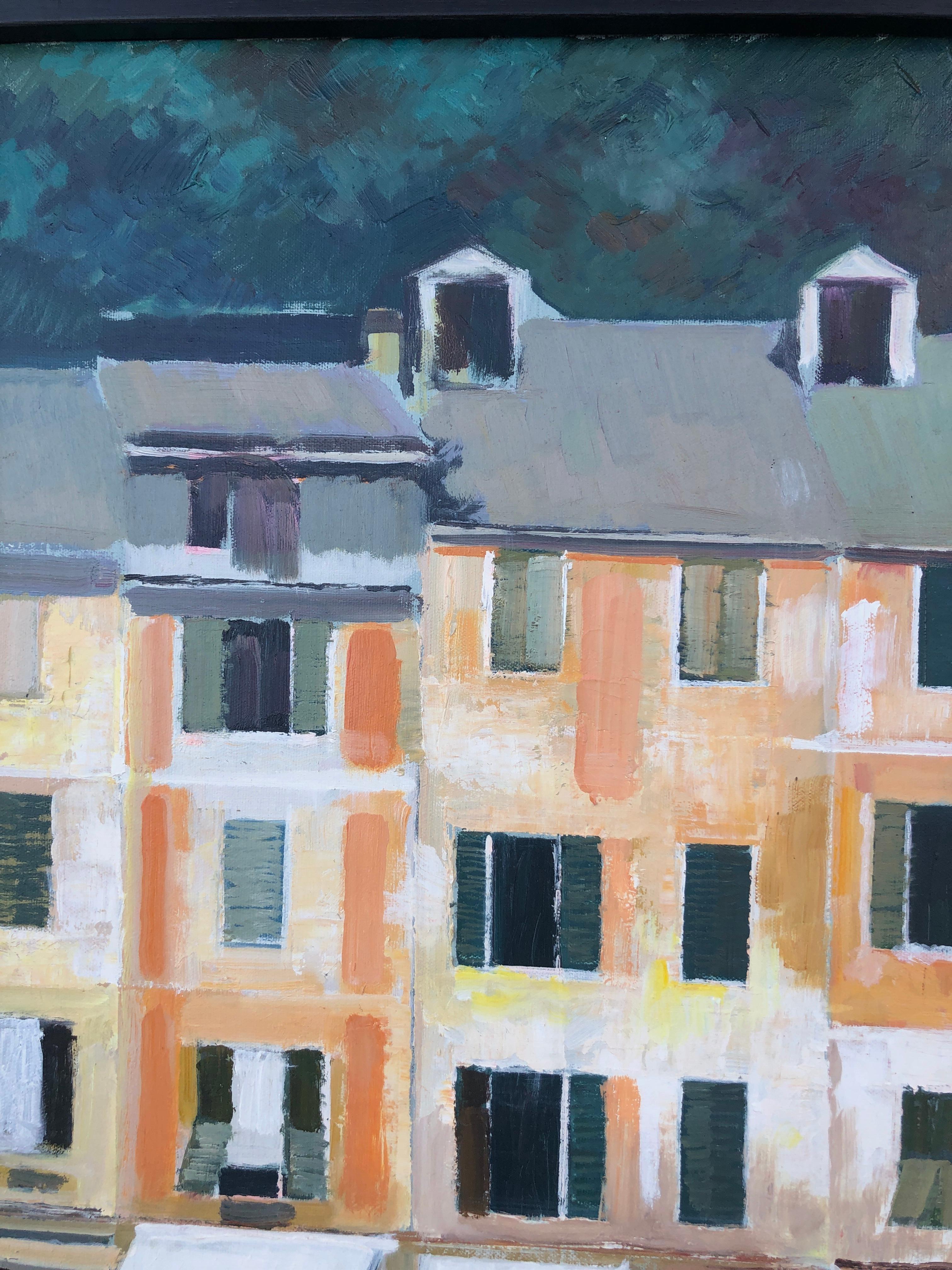 Honfleur France huile sur toile peinture paysage marin paysage urbain en vente 1