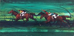 Horse race original oil on canvas painting