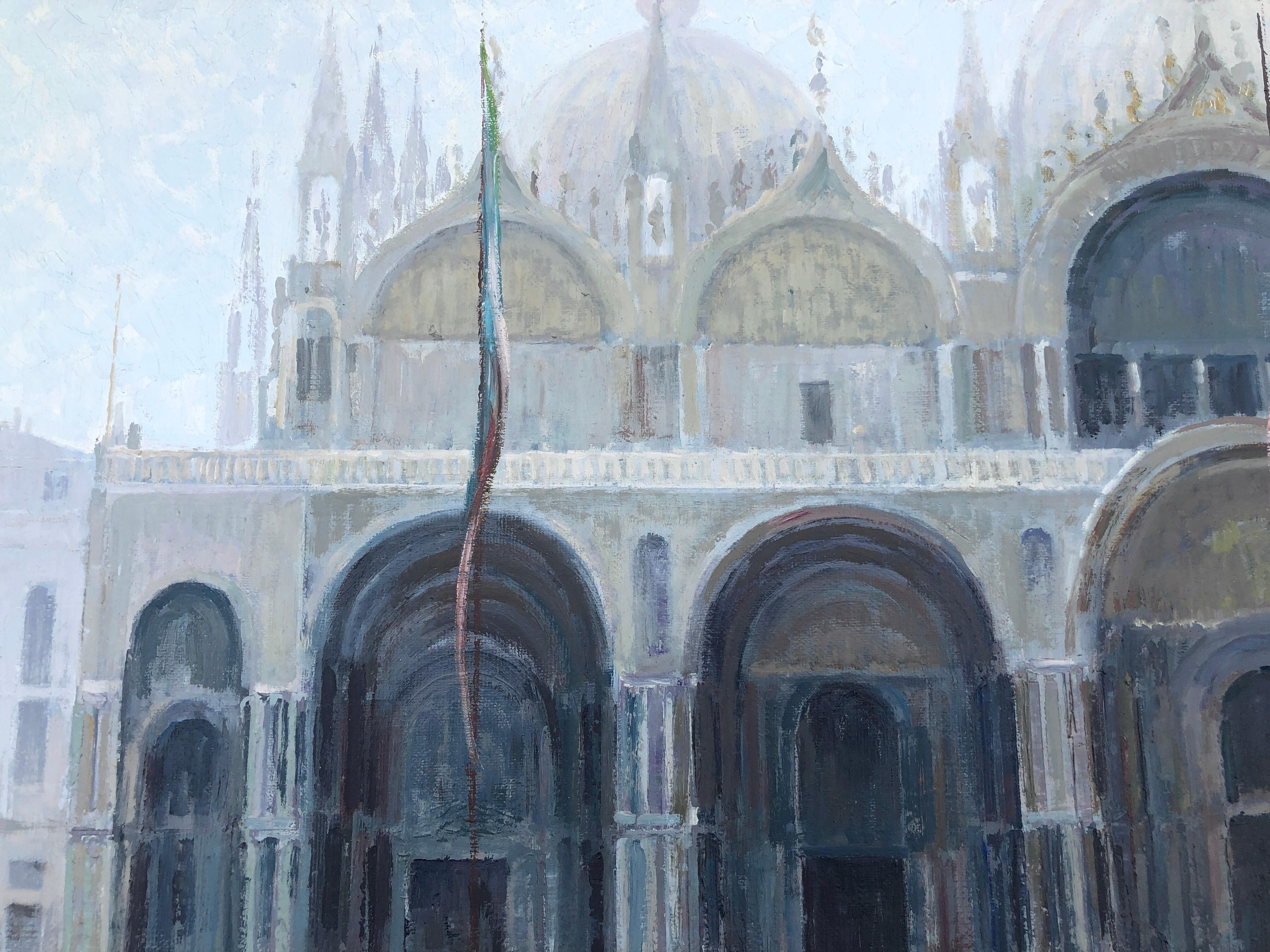 Piazza San Marco Venezia Italy oil on canvas painting - Realist Painting by Josep Maria Vayreda Canadell