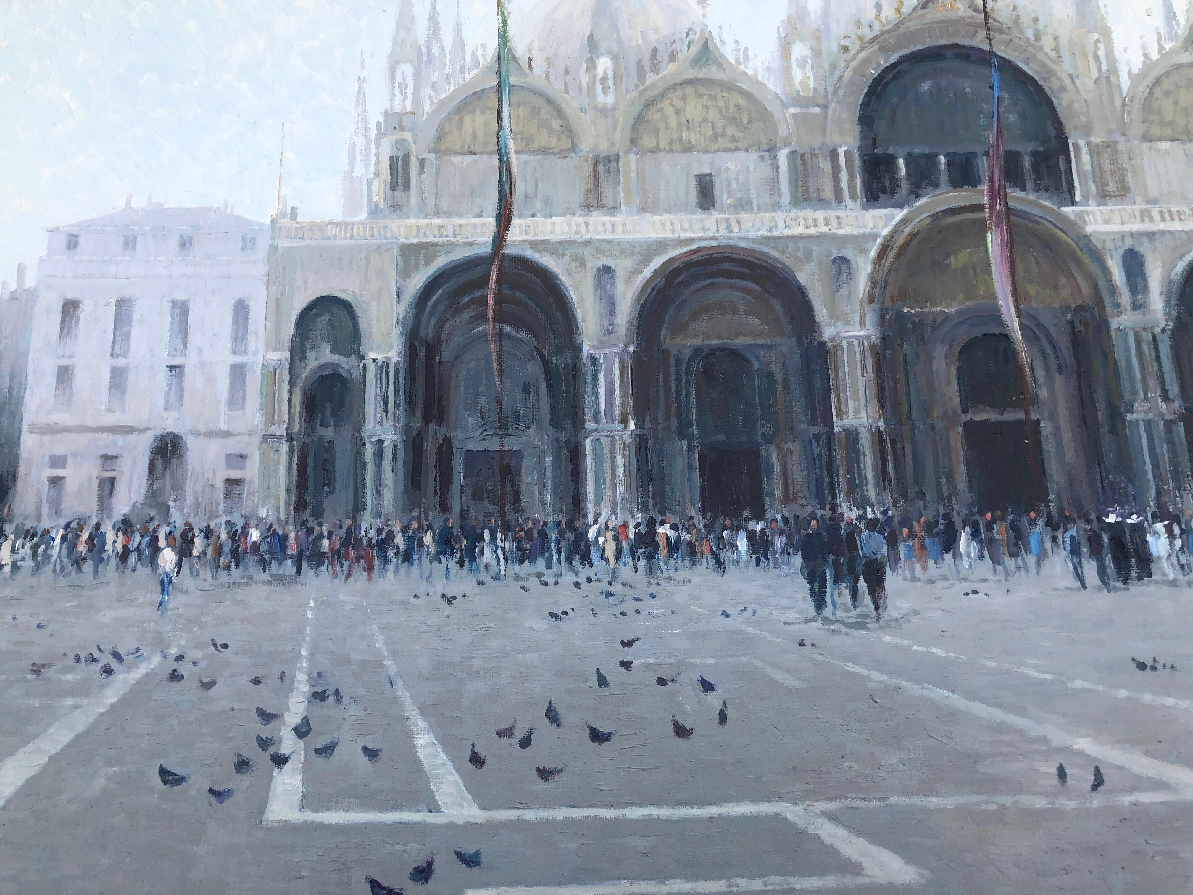 Piazza San Marco Venezia Italy oil on canvas painting - Gray Landscape Painting by Josep Maria Vayreda Canadell