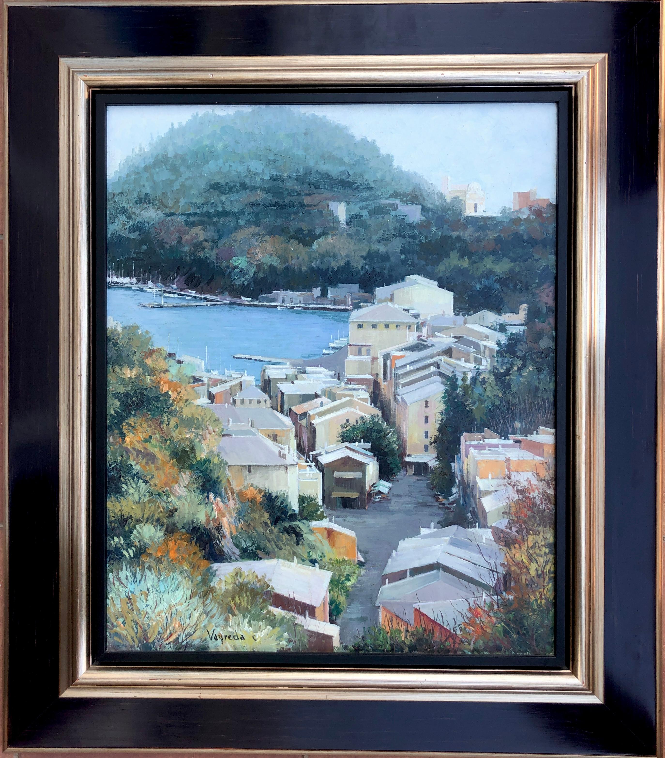 Portofino Italie huile sur toile peinture paysage marin italien paysage urbain - Painting de Josep Maria Vayreda Canadell