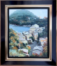 Portofino Italien, Öl auf Leinwand, Gemälde Italienische Meereslandschaft, Stadtlandschaft