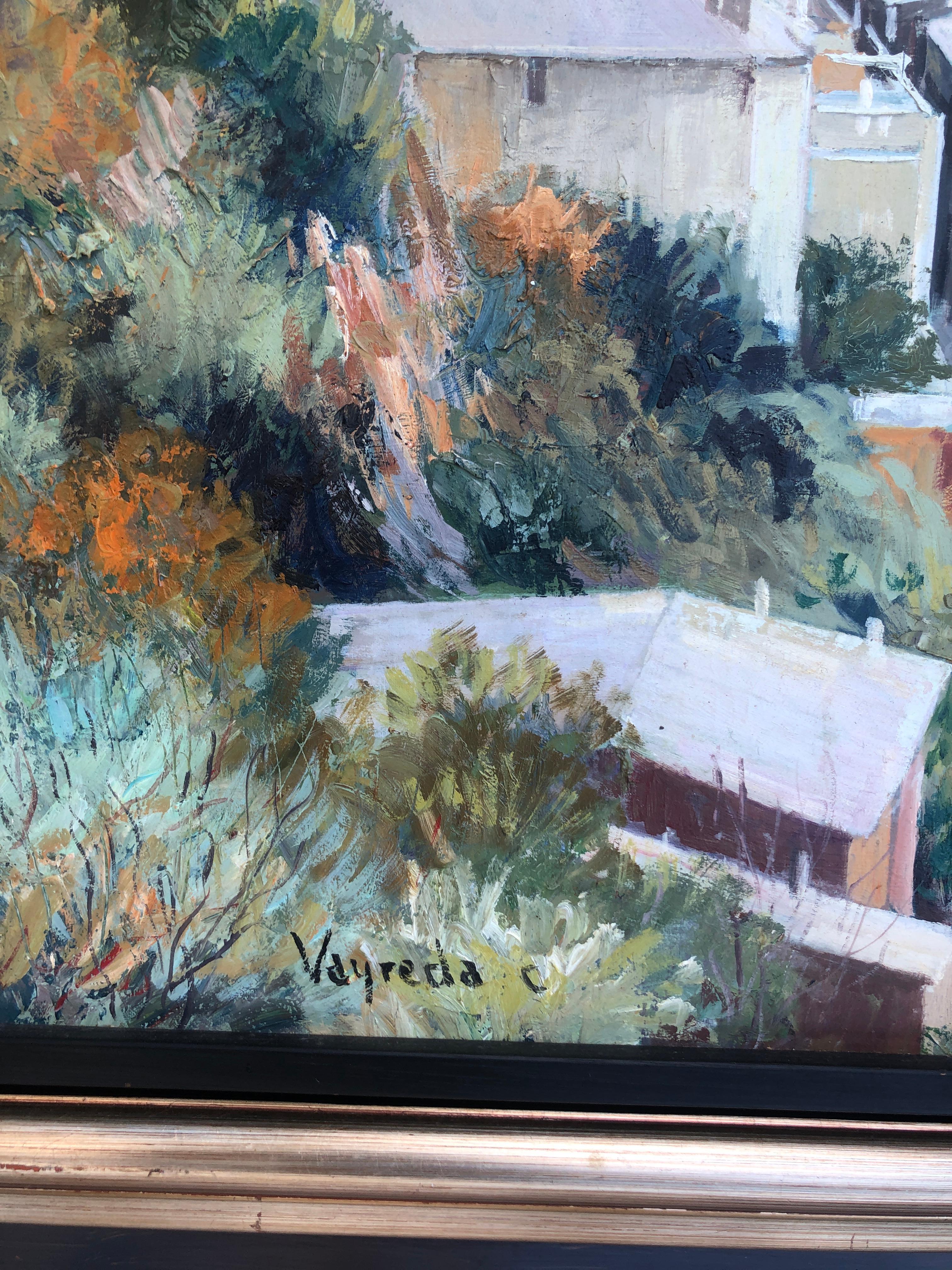 Portofino Italie huile sur toile peinture paysage marin italien paysage urbain - Réalisme Painting par Josep Maria Vayreda Canadell