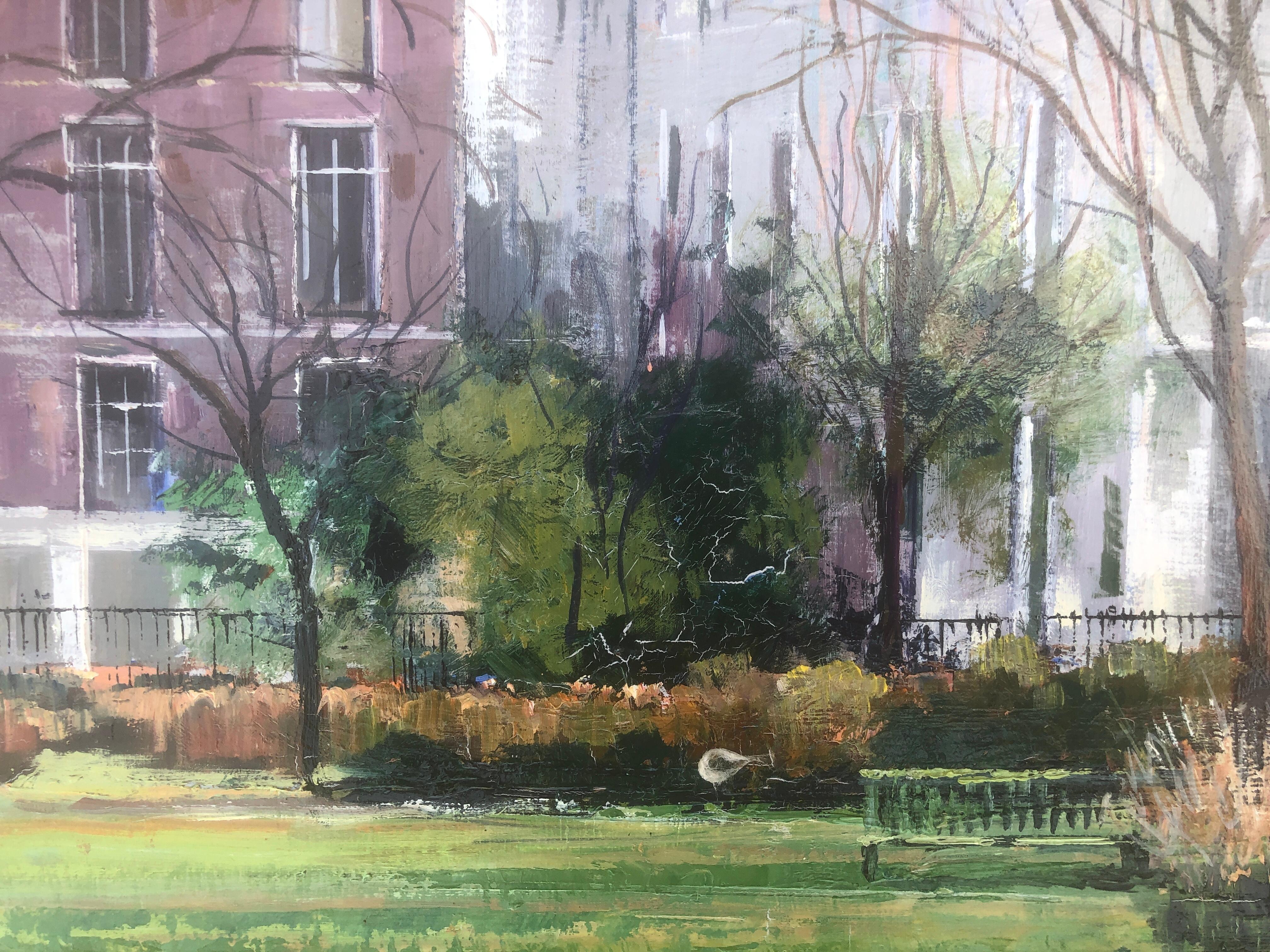 Sant James park London oil on canvas painting urbanscape - Gray Landscape Painting by Josep Maria Vayreda Canadell