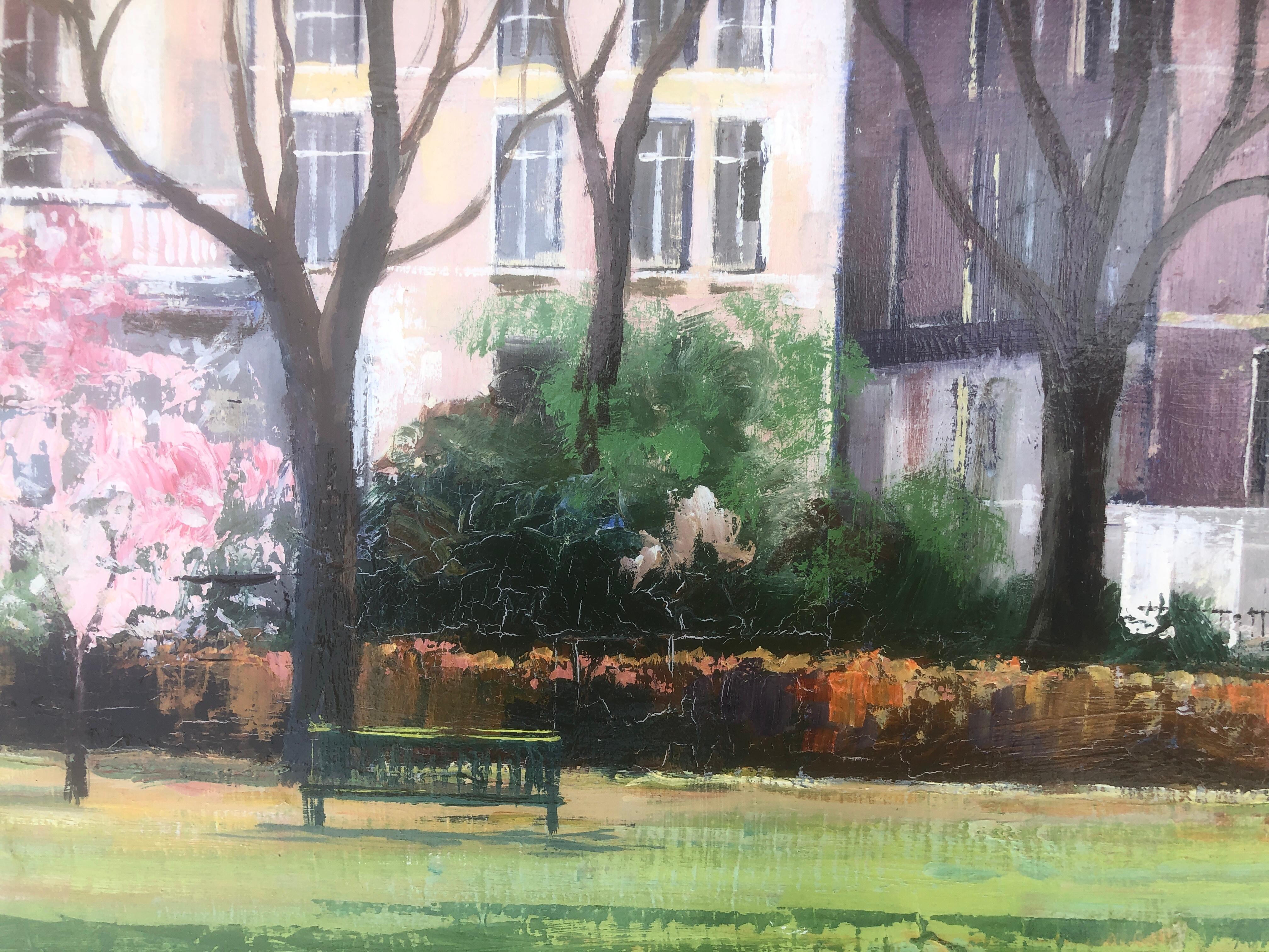 Sant James park London oil on canvas painting urbanscape For Sale 1
