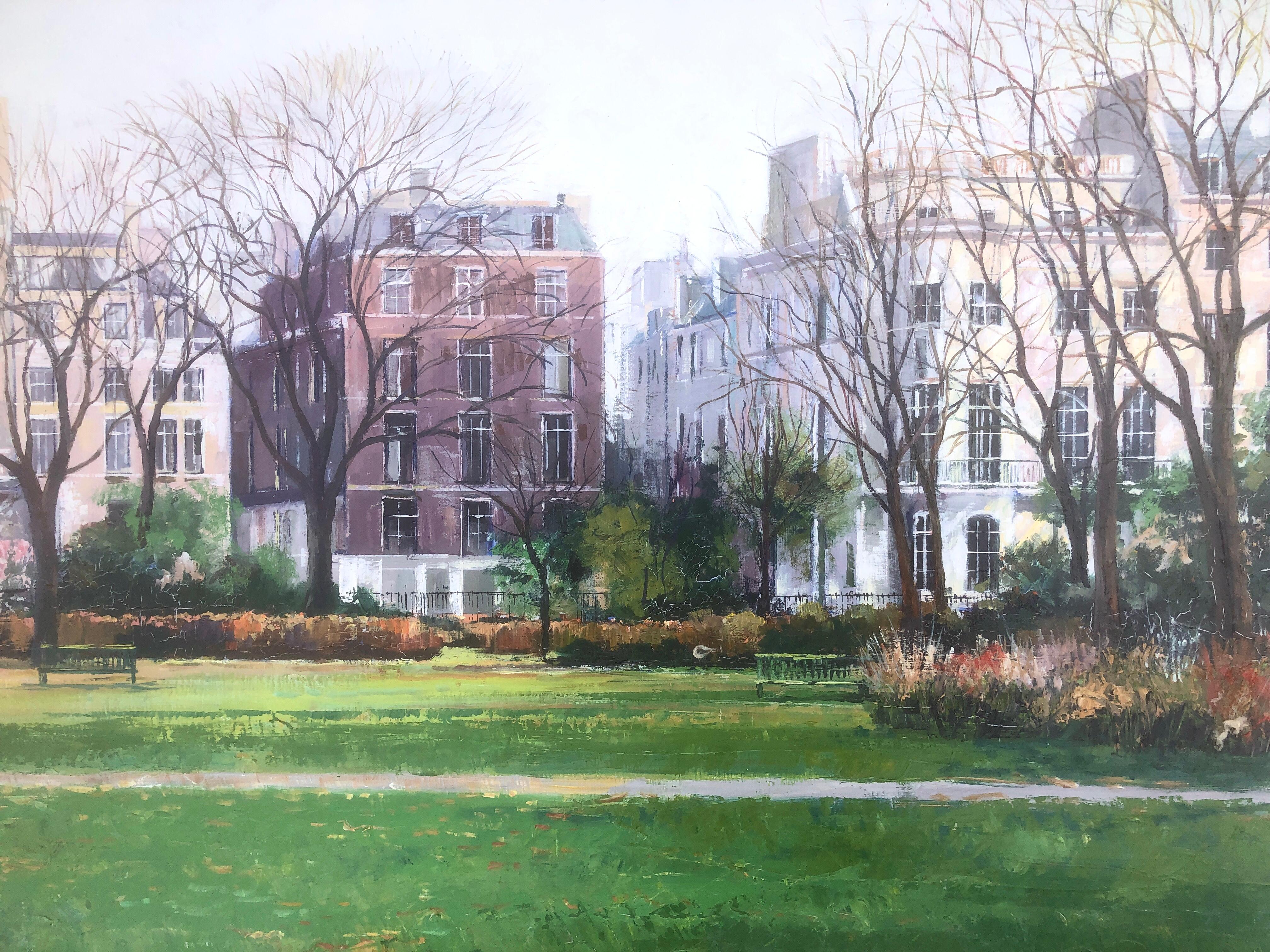Sant James park London oil on canvas painting urbanscape For Sale 2