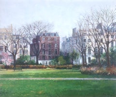 Vintage Sant James park London oil on canvas painting urbanscape