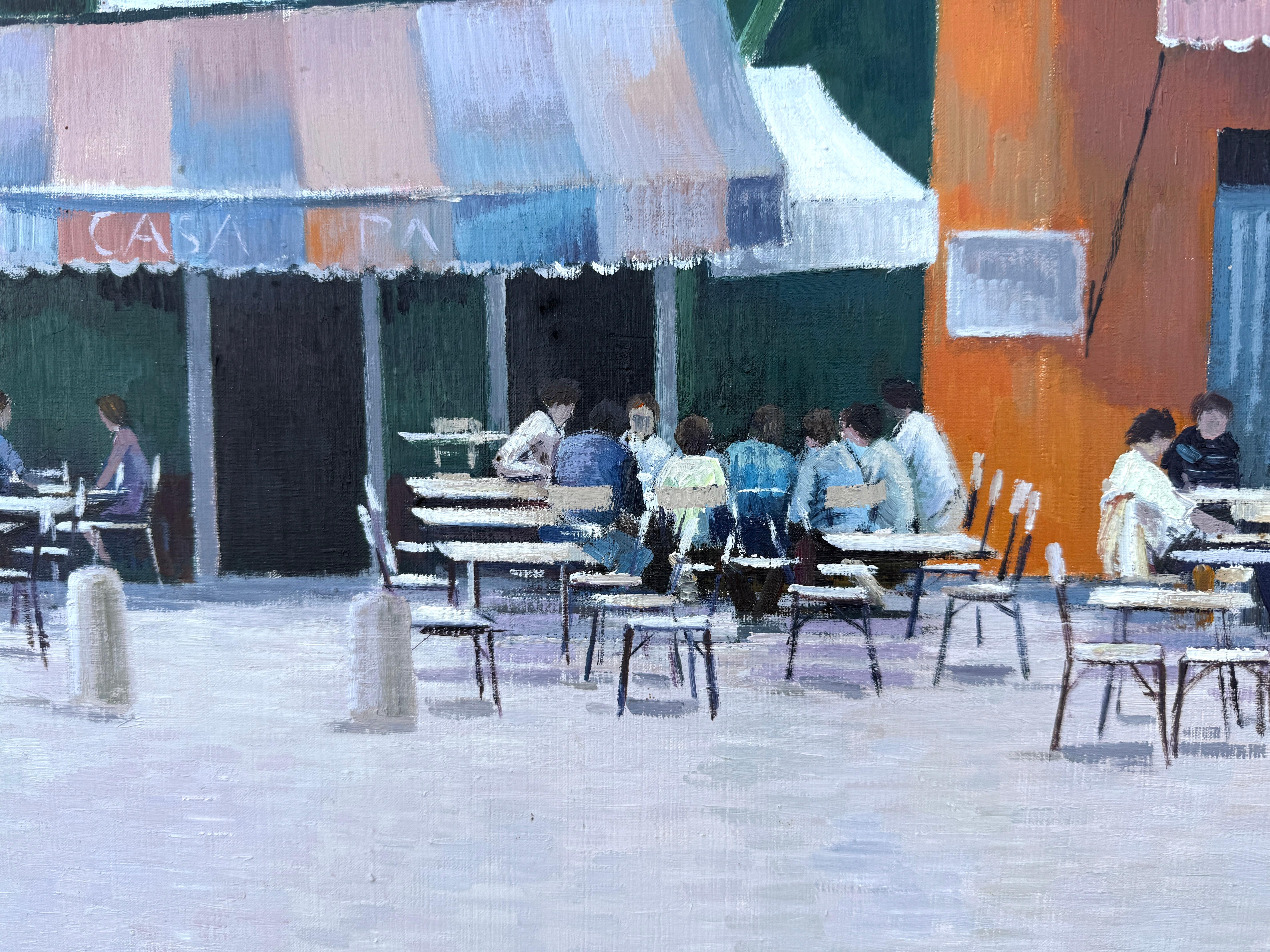 Terrasse an der Costa Brava Spanien Öl auf Leinwand Gemälde spanische Stadtlandschaft (Grau), Figurative Painting, von Josep Maria Vayreda Canadell