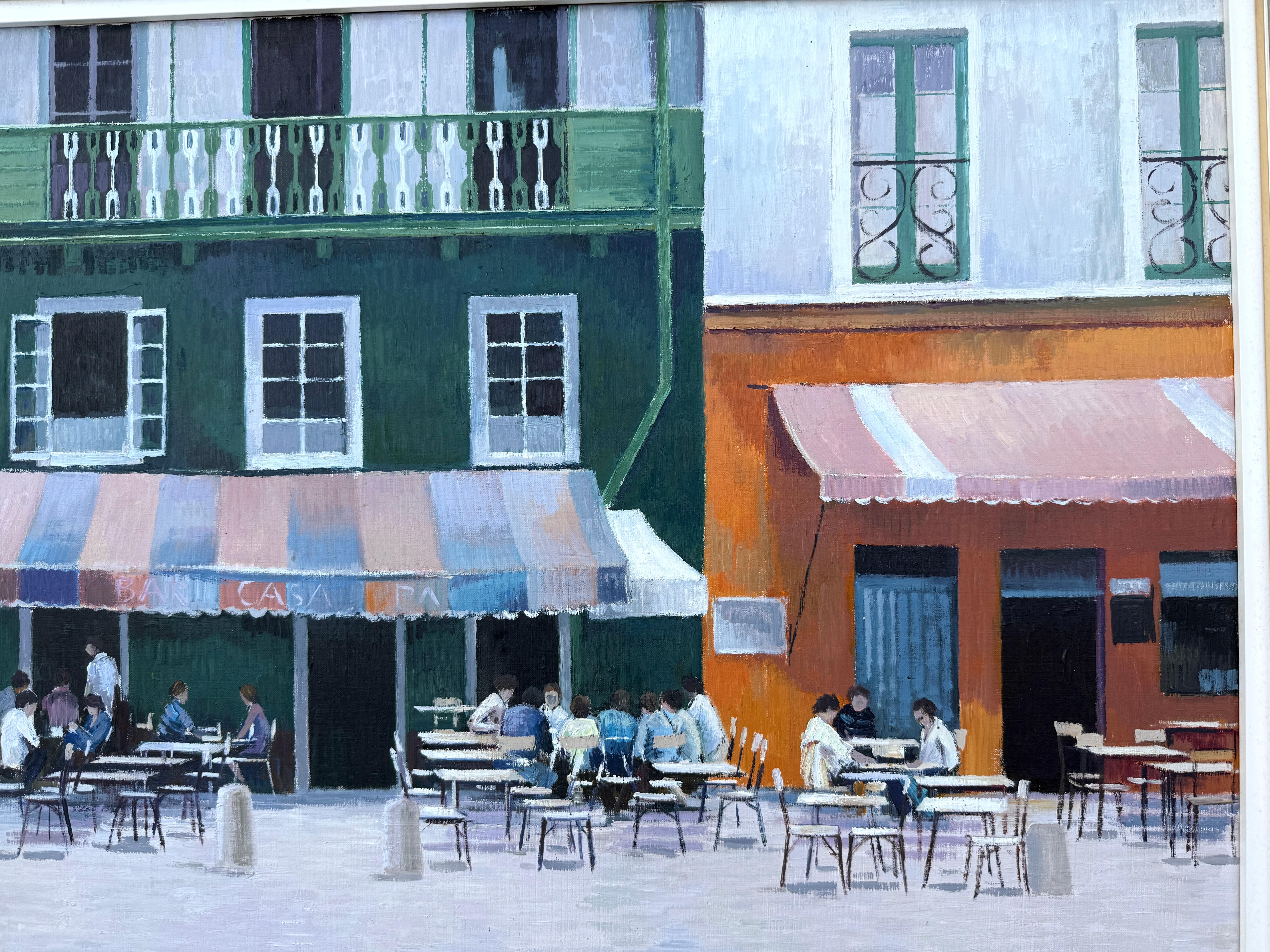 Terrasse an der Costa Brava Spanien Öl auf Leinwand Gemälde spanische Stadtlandschaft im Angebot 2