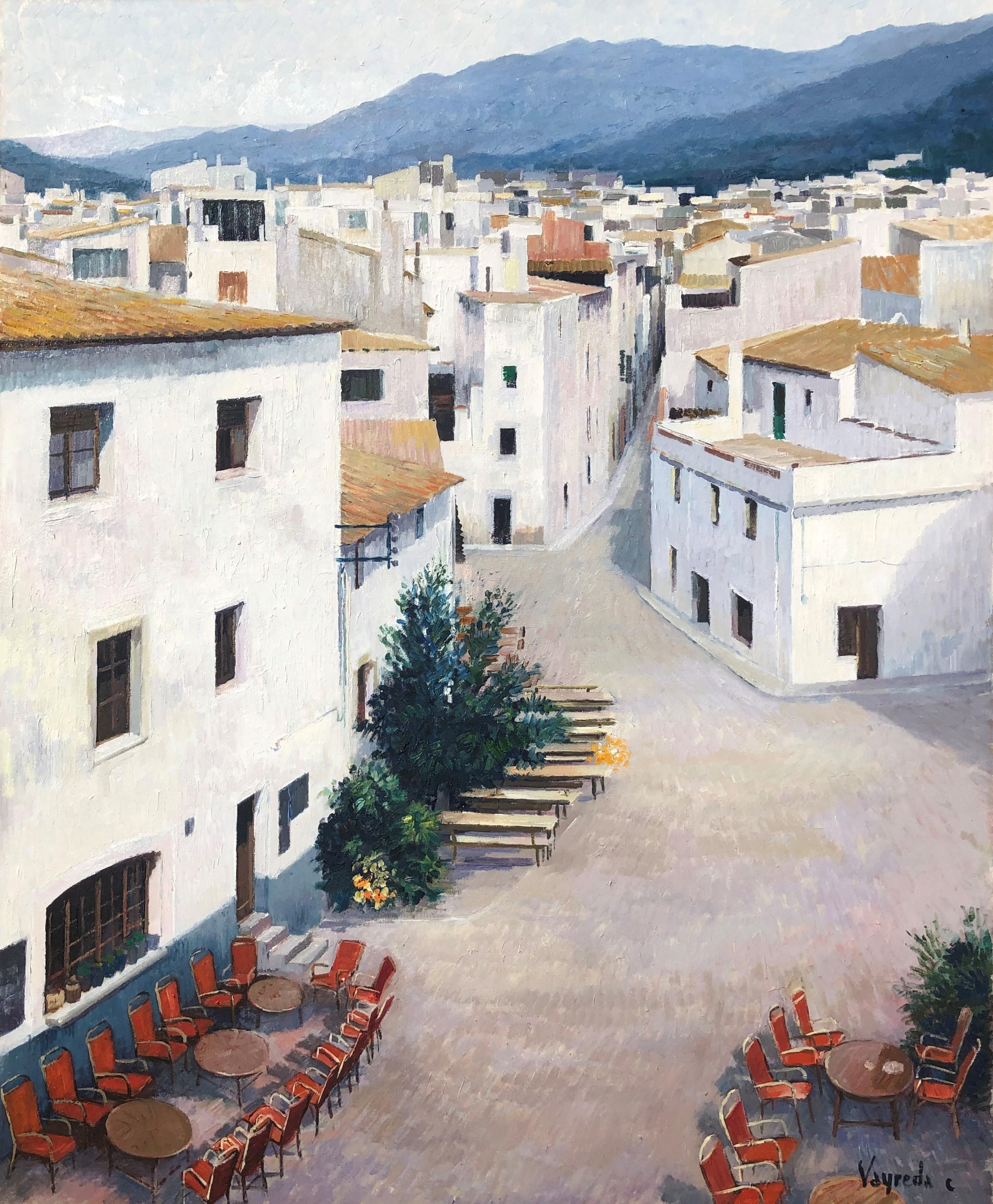 Josep Maria Vayreda Canadell Landscape Painting - Tossa de Mar view Spain original oil on canvas painting