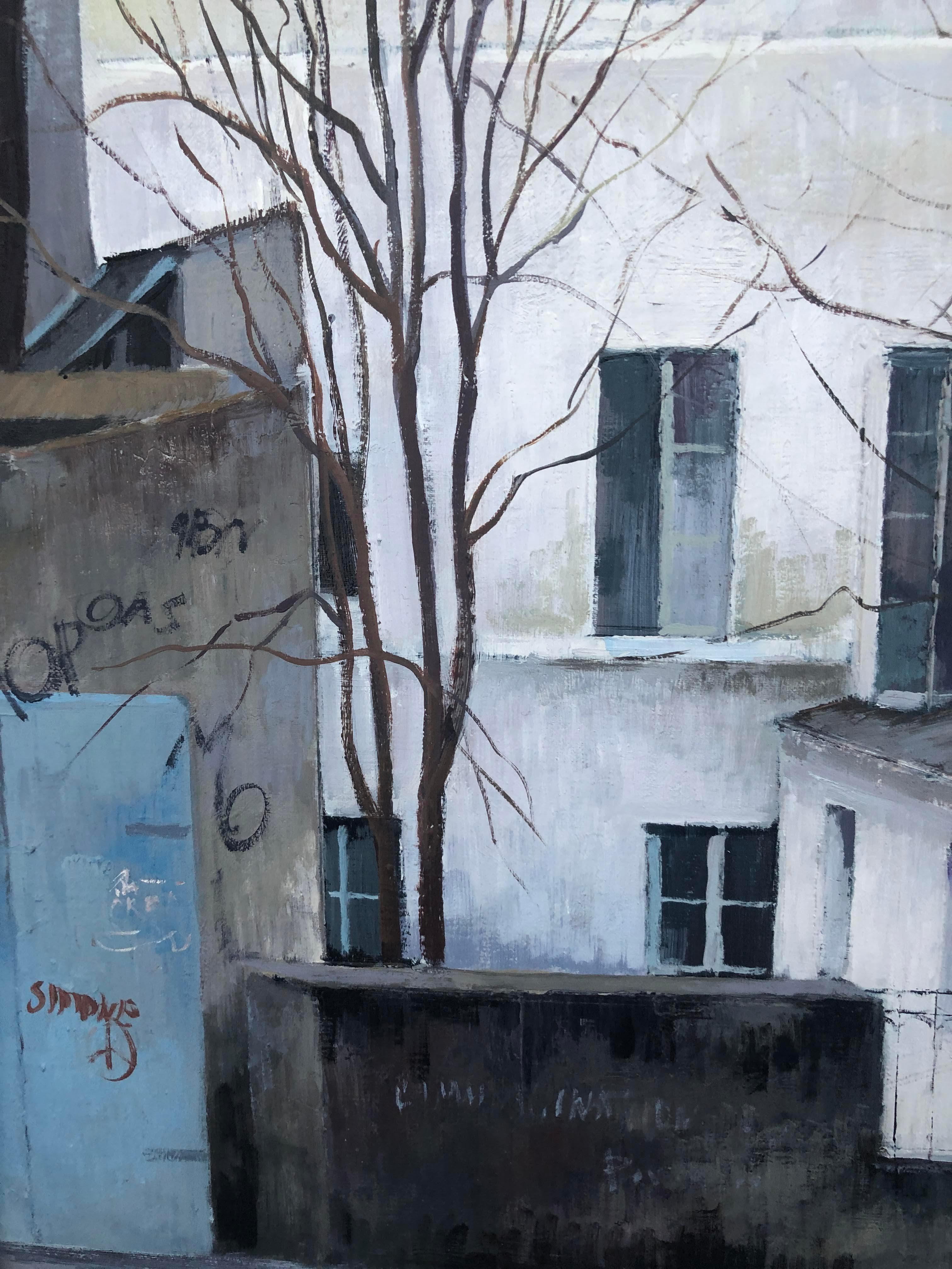 Vayreda Canadell Paris neighborhood urban landscape oil on canvas painting - Gray Landscape Painting by Josep Maria Vayreda Canadell