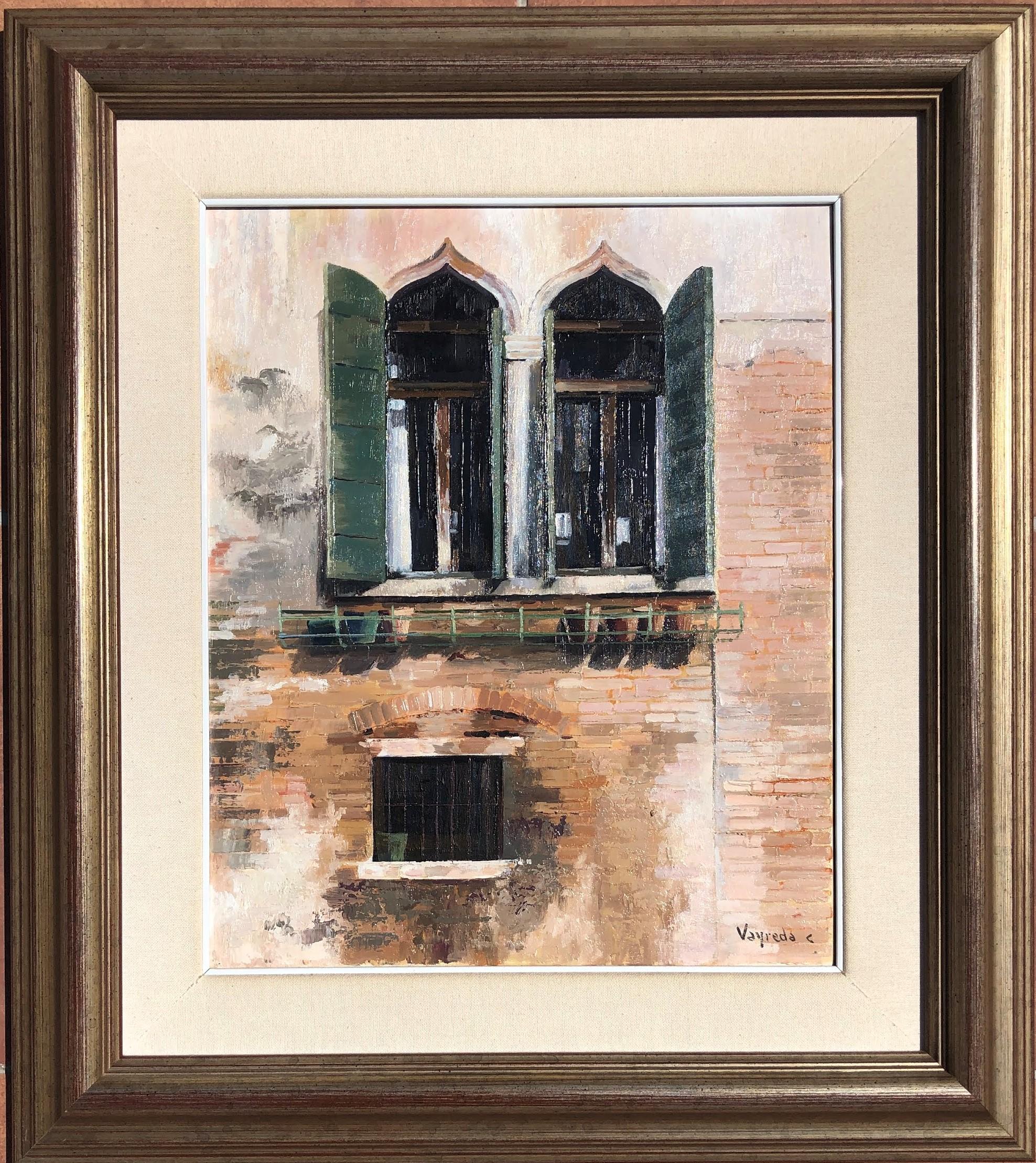 Venice window original oil on canvas painting - Painting by Josep Maria Vayreda Canadell
