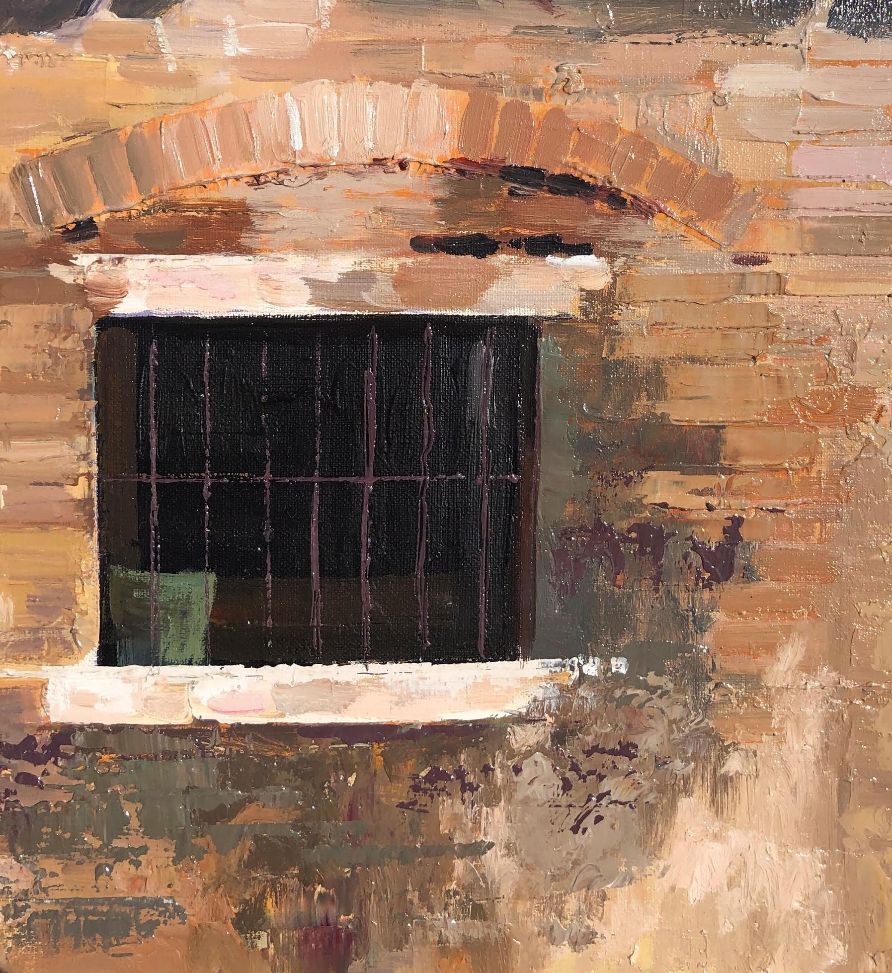 Fenêtre de Venise peinture originale à l'huile sur toile - Marron Landscape Painting par Josep Maria Vayreda Canadell
