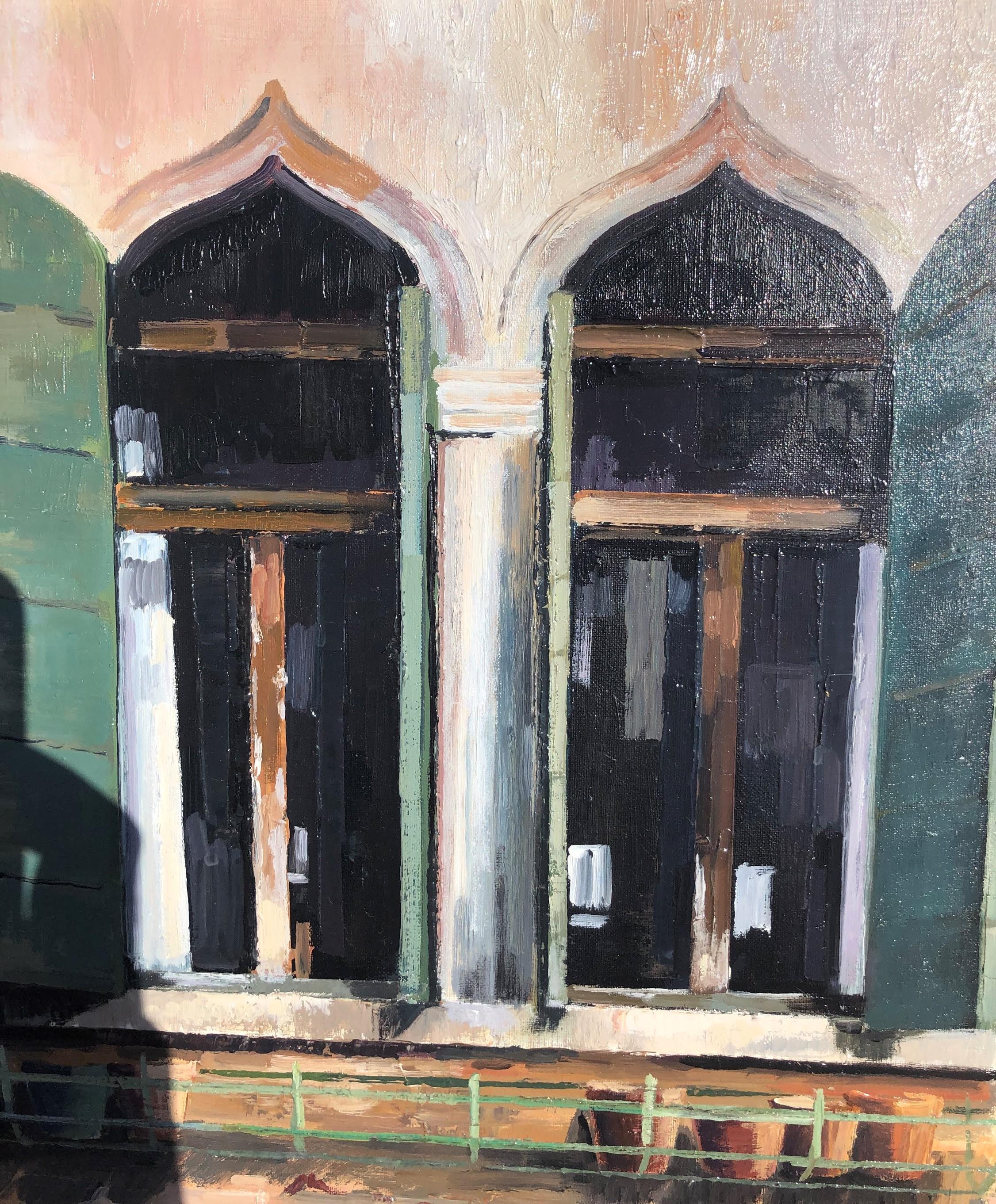 Fenêtre de Venise peinture originale à l'huile sur toile en vente 1