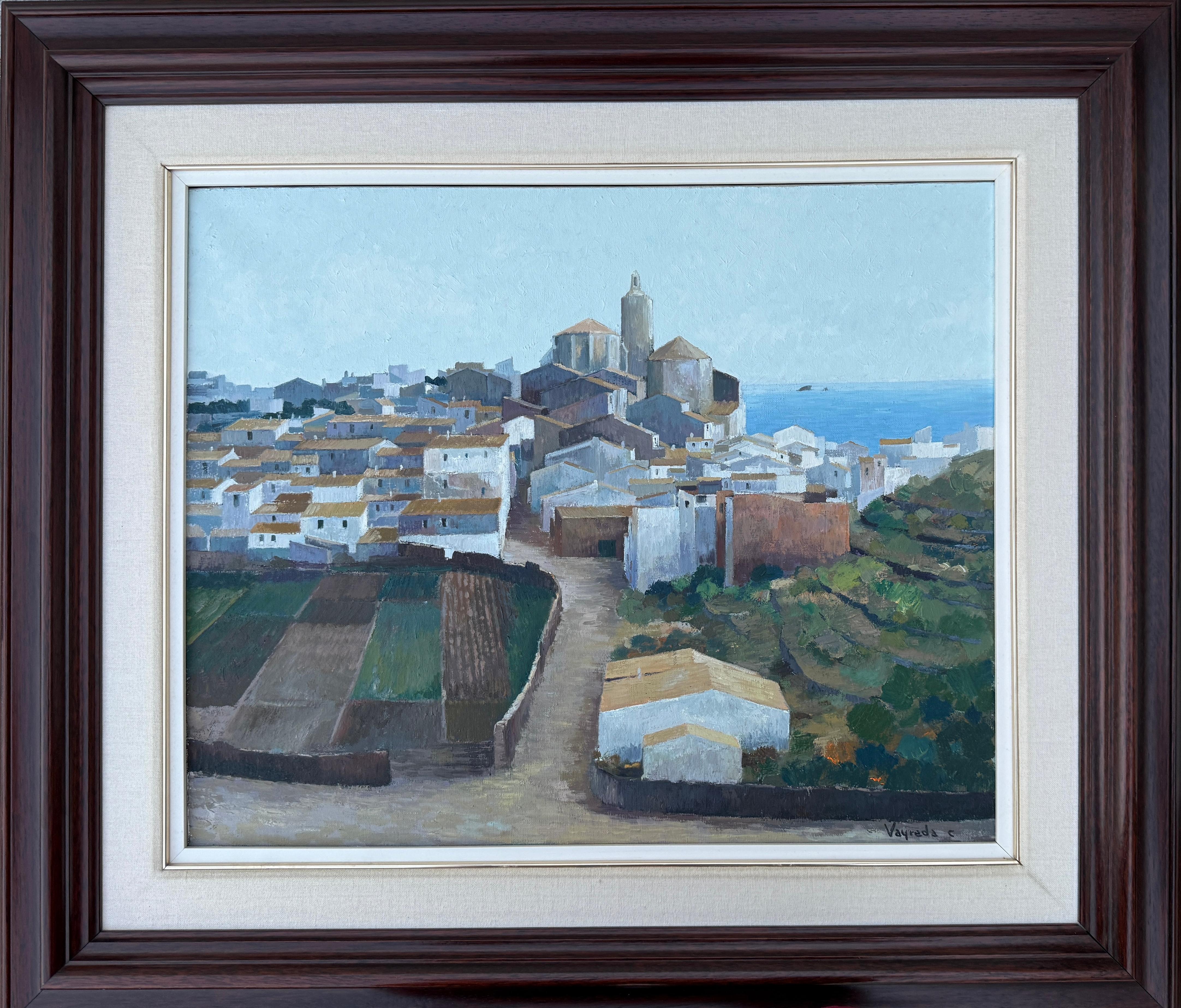 View of Cadaqués Spain oil on canvas painting mediterranean seascape - Painting by Josep Maria Vayreda Canadell