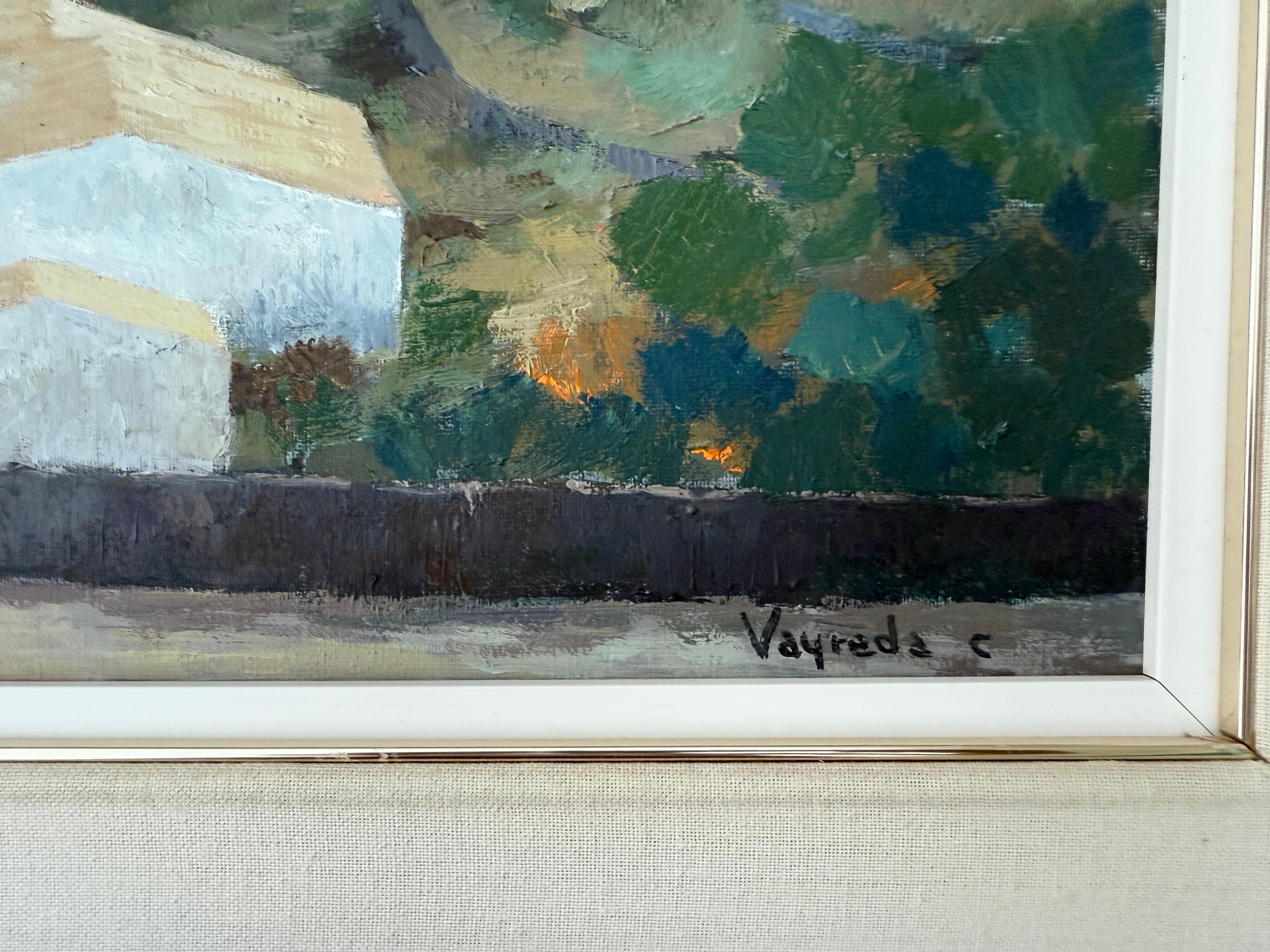 View of Cadaqués Spain oil on canvas painting mediterranean seascape - Realist Painting by Josep Maria Vayreda Canadell
