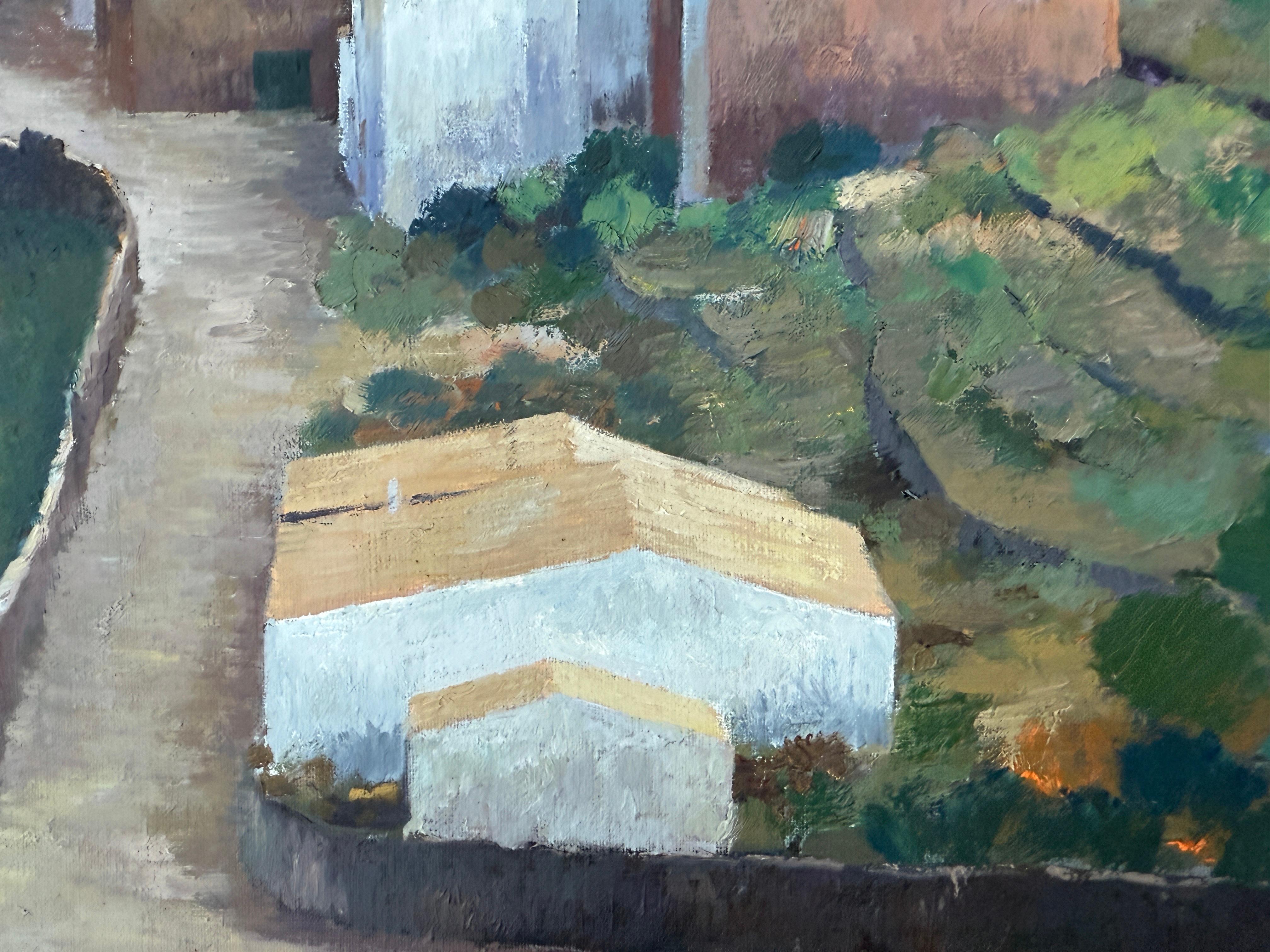 View of Cadaqués Spain oil on canvas painting mediterranean seascape - Gray Landscape Painting by Josep Maria Vayreda Canadell