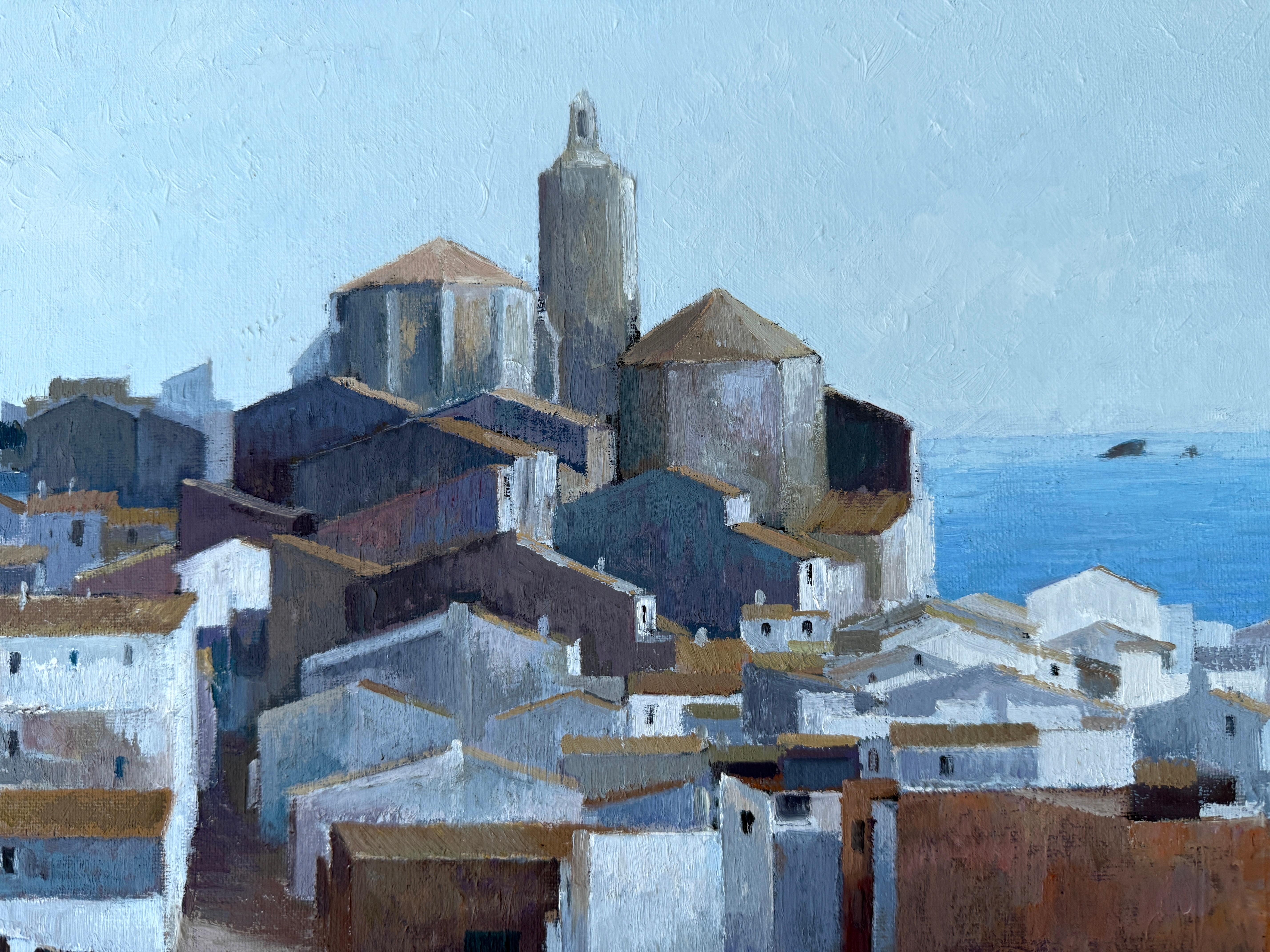 Title: View of Cadaqués
Artist: Josep Maria Vayreda Canadell (1932–2001)
Technique: Oil on canvas
Dimensions: 50 × 61 cm (19.7 × 24 in)
Framed dimensions: 77 × 88 cm (30.3 × 34.6 in)
Signature: Signed lower right: “Vayreda C.”
Condition: Excellent.