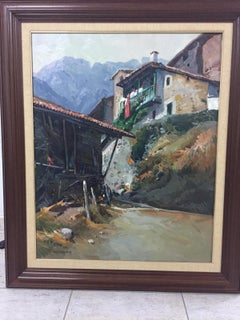 Vila Cañellas  Town  Asturias. PICOS DE EUROPA   original  acrylic