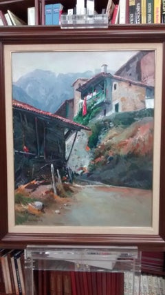 Vila Cañellas town  Asturias. PICOS DE EUROPA   original  acrylic